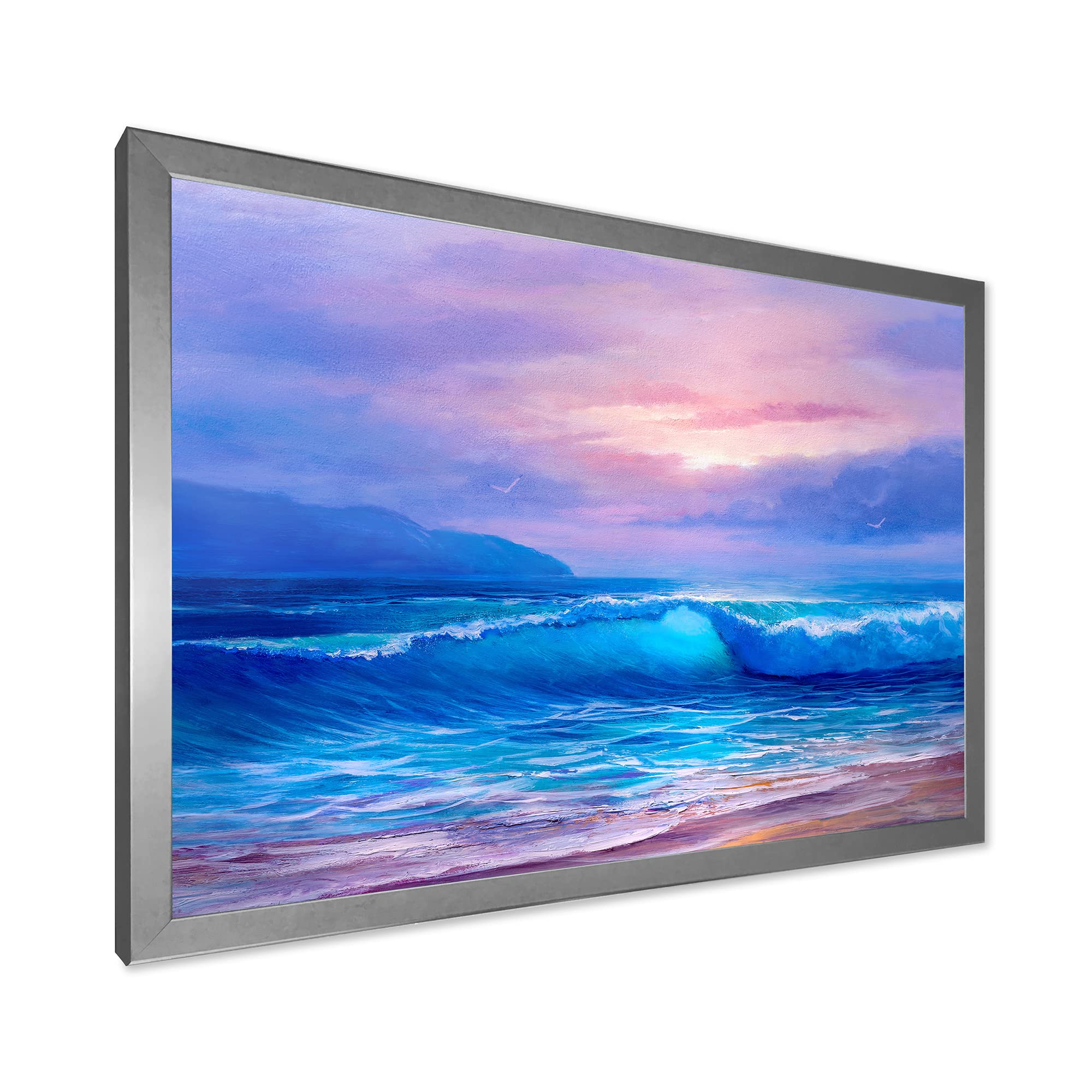 Golden Sunset Over The Sea Coastal Framed Wall Art - Beach Themed Ocean Painting for Living Room, Bedroom & Office Decor | Nautical Home Decor Gift Idea