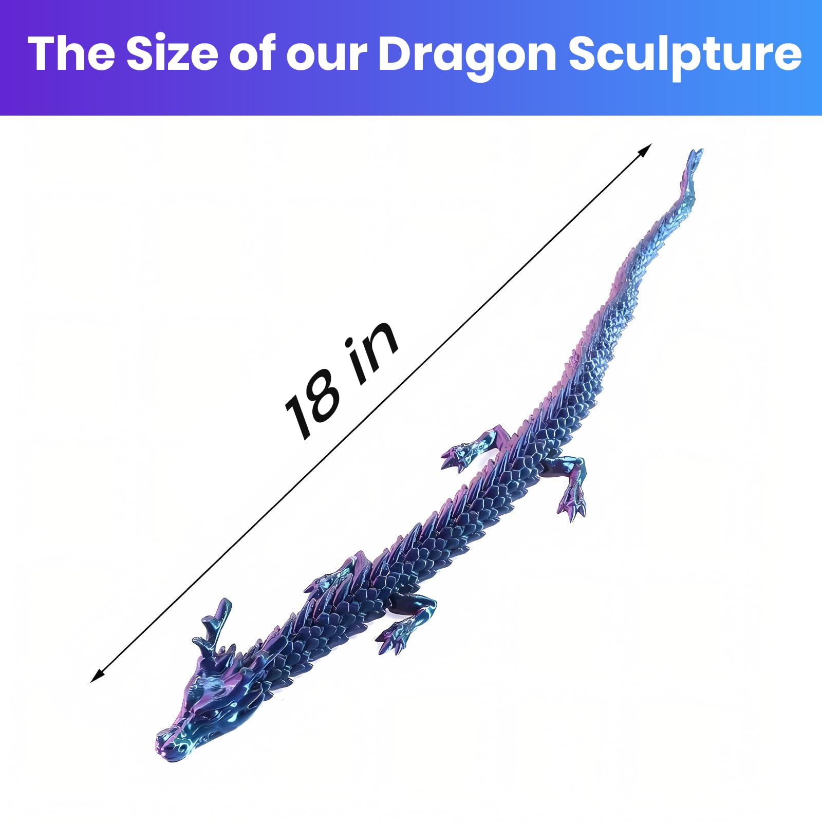 18 Inch 3D Printed Flying Dragon Statue - Chinese Dragon Fidget Toy for Autism & ADHD Relief, Executive Desk Decor, Unique Home Office Gift for Stress Relief & Focus - Perfect for Meditation, Play & Decoration