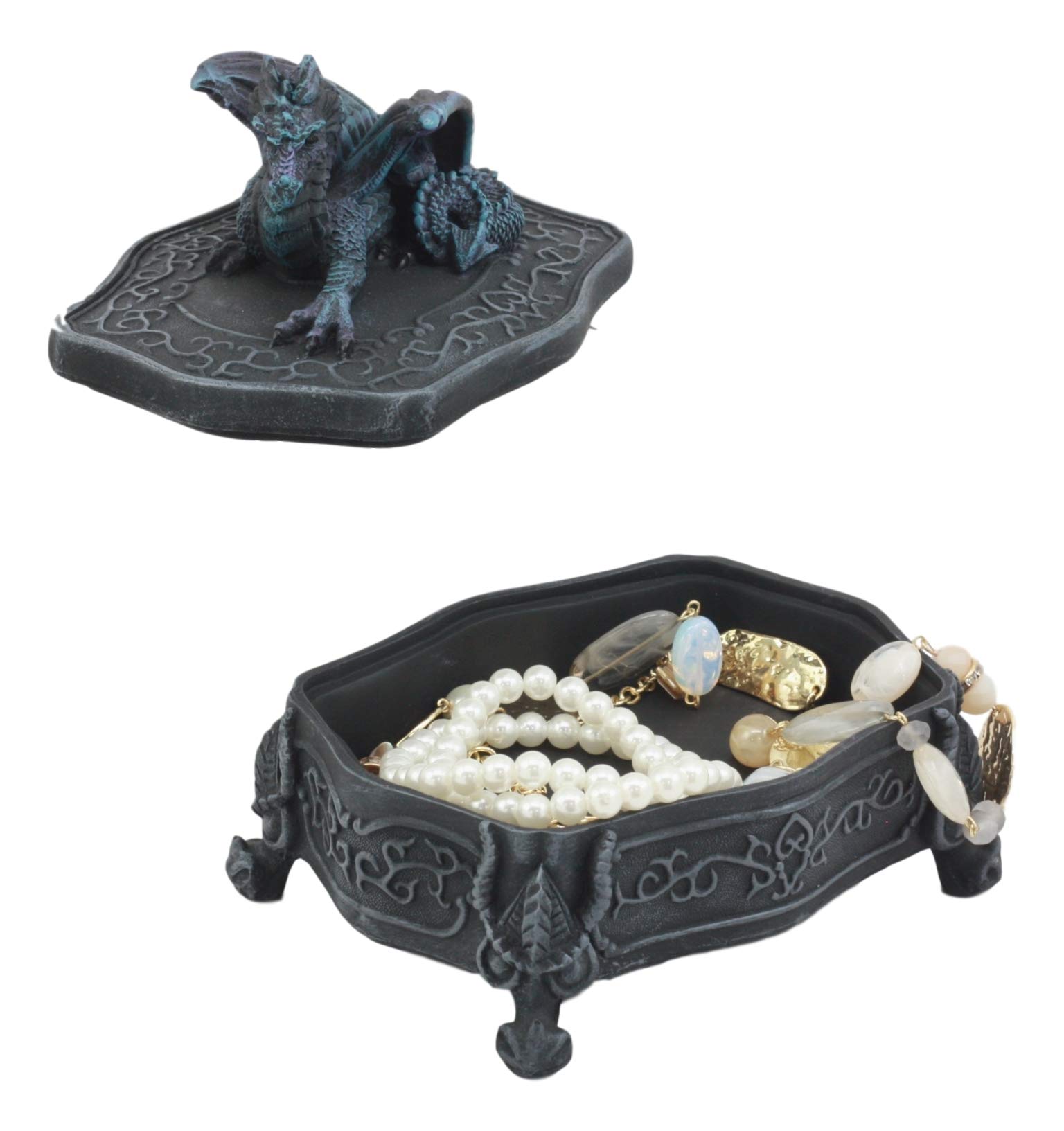 Ebros Fantasy Midnight Dragon Box - Celtic Dragon Jewelry Chest with Secret Compartment for Rings & Necklaces - Perfect for Home Decor, Collectors & Fantasy Gift Giving