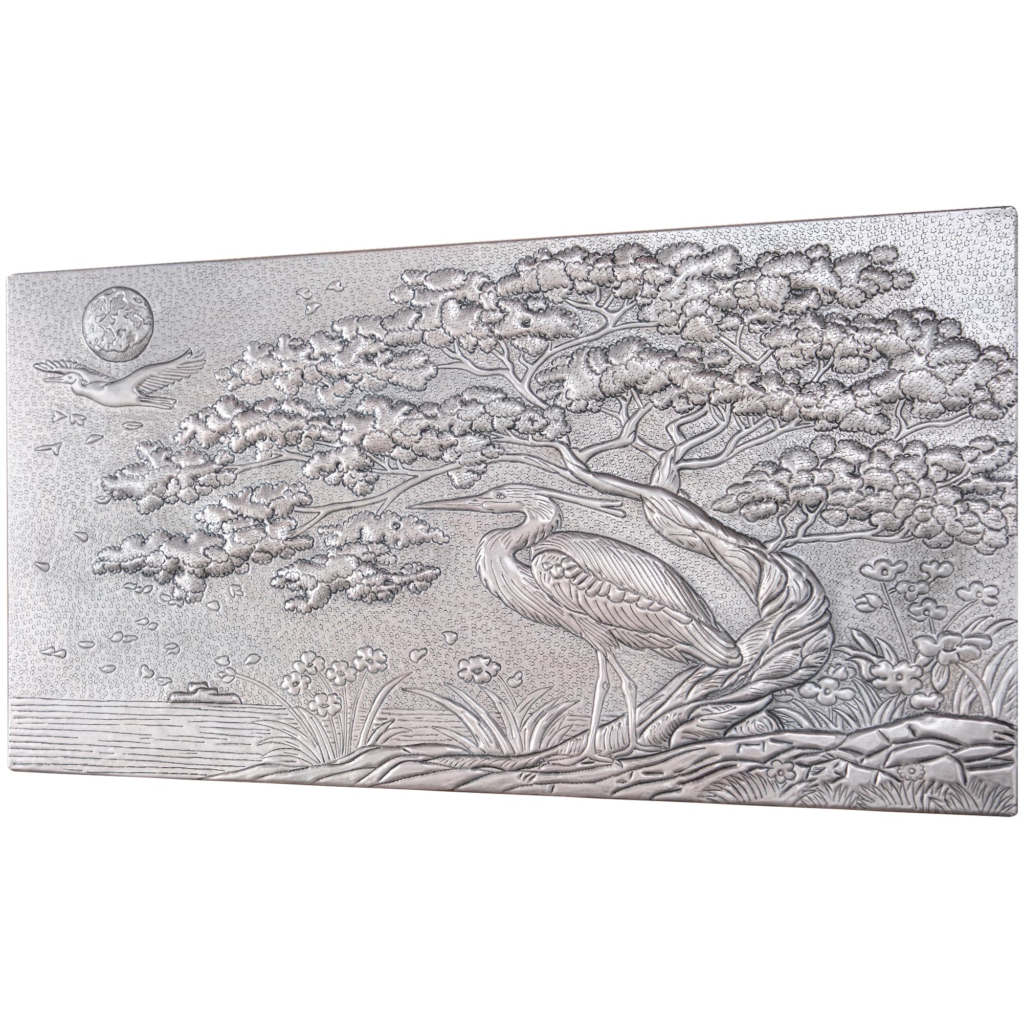 Handmade Cherry Blossom & Heron Copper Backsplash Tile - Customizable Kitchen Backsplash Panel for Indoor & Outdoor Wall Decor (Gray) | Perfect for Modern Kitchens, Bathrooms, and Outdoor Living Spaces