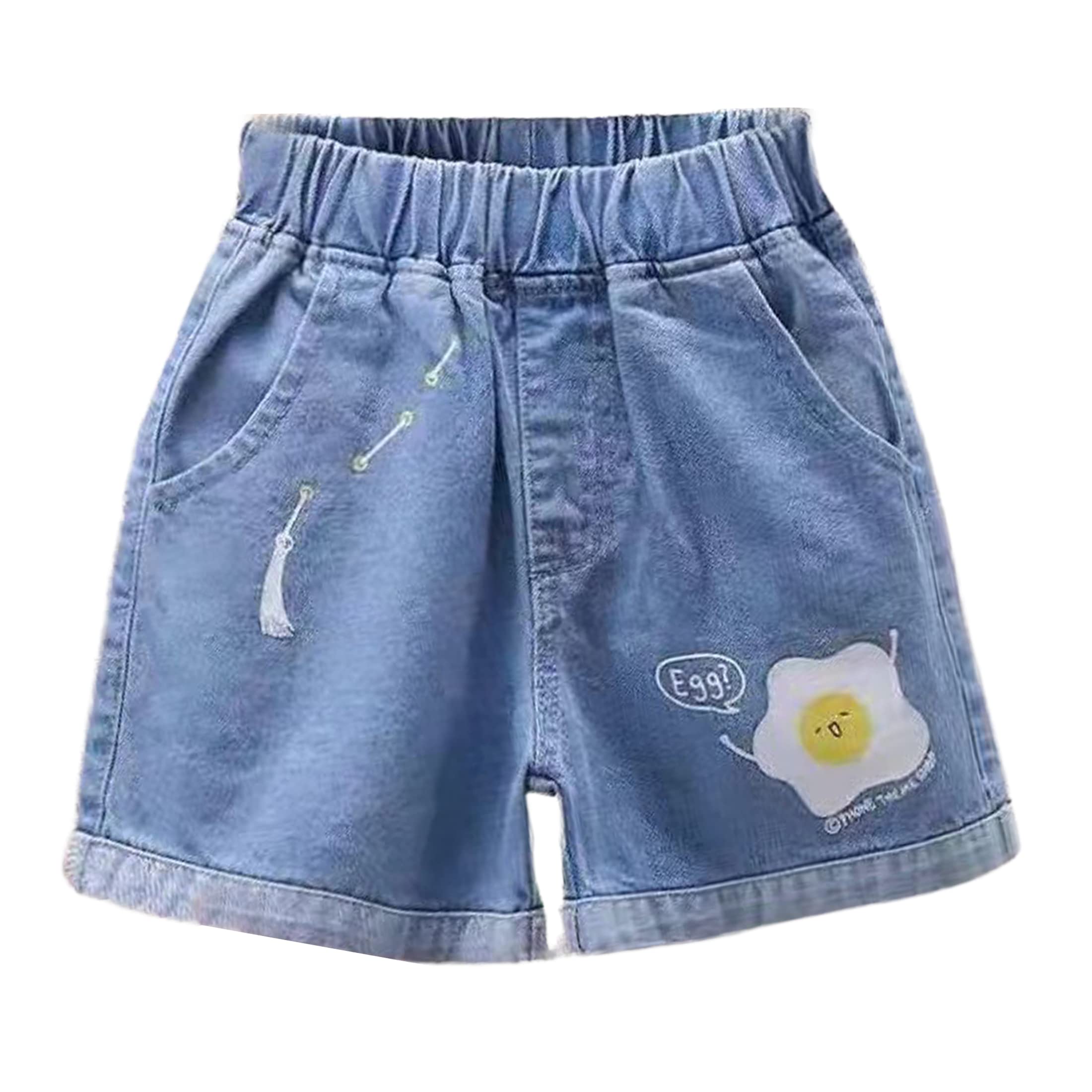 QIBABU Girls Ripped Denim Shorts - Stretchable Elastic Waist Jeans Shorts for Kids 4-9 Years - Perfect for Summer Playdates & Casual Outfits