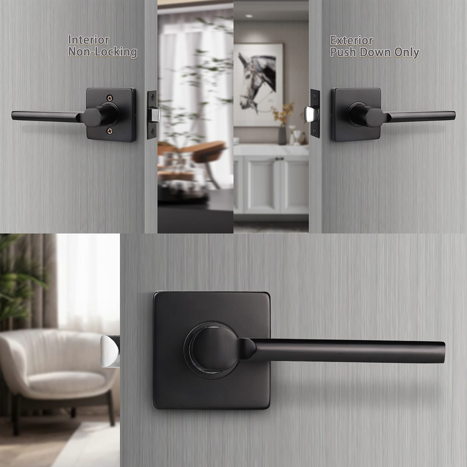 KNOBWELL 1 Pack Matte Black Passage Door Lever - No-Locking Hallway & Closet Door Handle - Reversible for Left or Right Hand Interior Doors - Perfect for Bedrooms, Bathrooms & Interior Closets