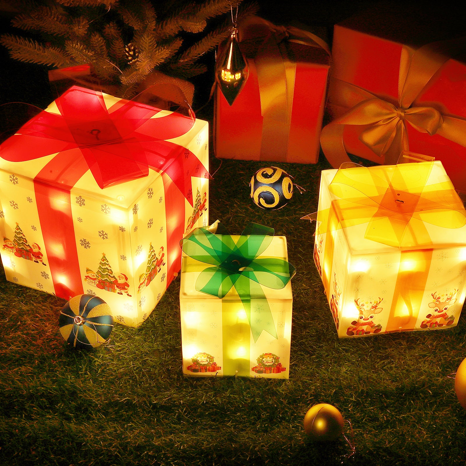 GARVEE 3Pcs Christmas Lighted Gift Box Decorations - Holiday Home Decor for Christmas Tree, Mantel, Tabletop & Party Decorations