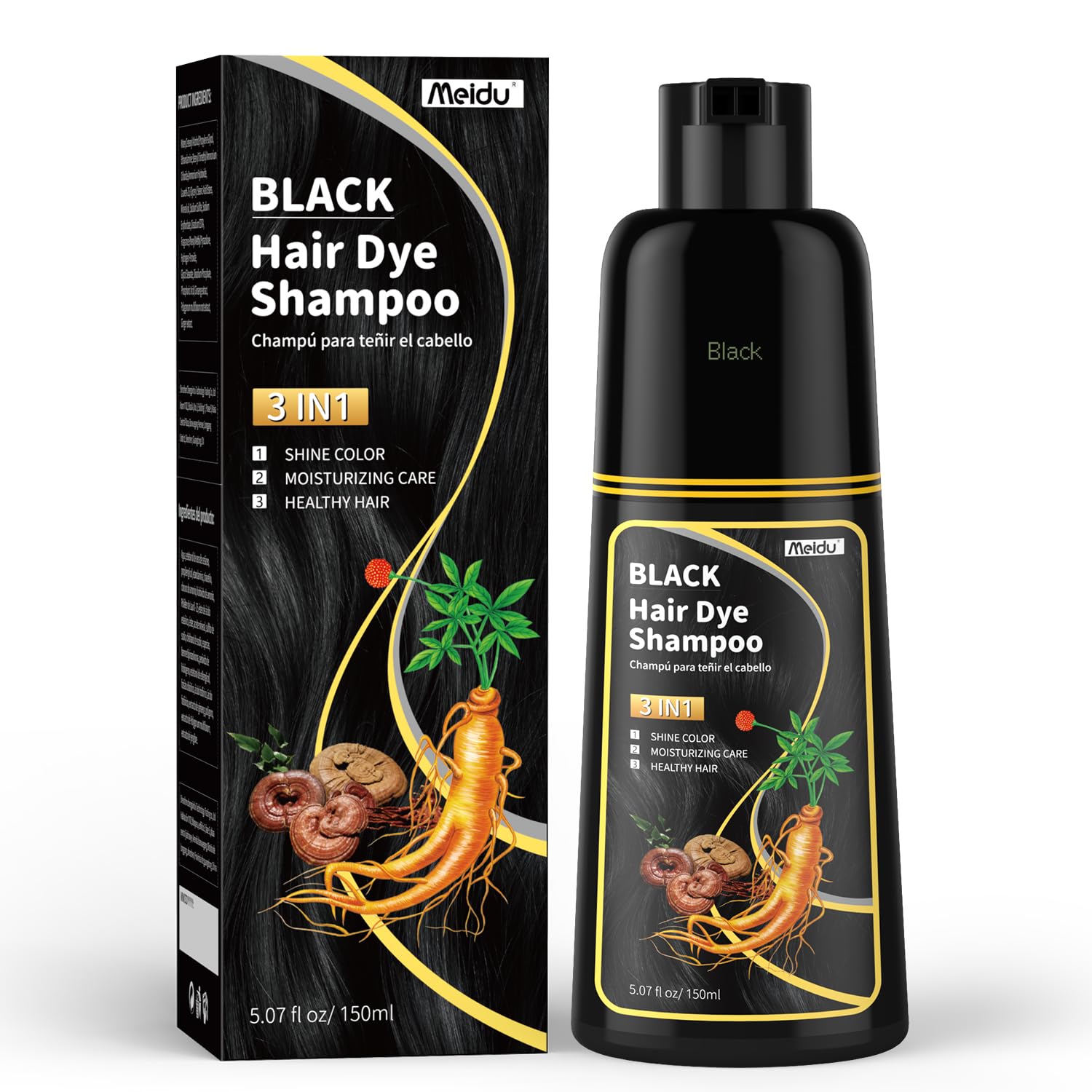 3-in-1 Black Hair Dye Shampoo for Gray Hair Coverage - Permanent Hair Color for Women & Men (150ml) - Perfect for At-Home Hair Coloring & Quick Root Touch-Ups