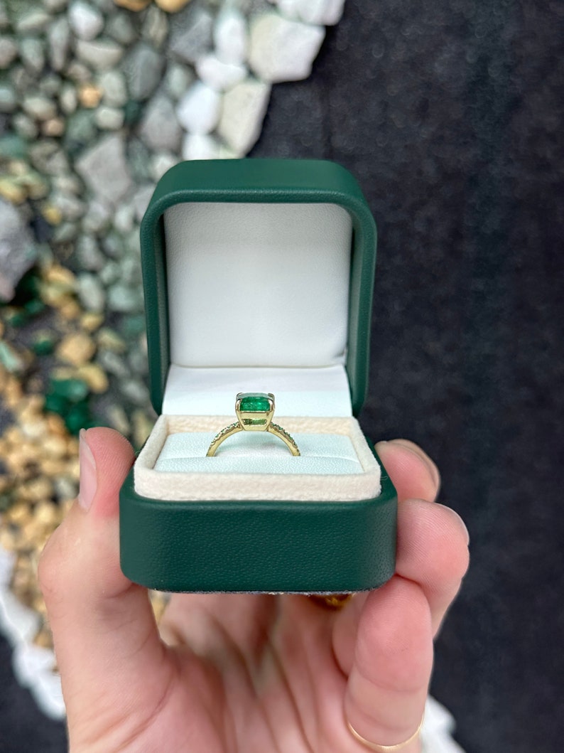 2.55 Carat Total Weight (TCW) 14K Gold Emerald Cut & Round Solitaire Accent Right Hand Engagement Ring for Women - Perfect for Proposals, Weddings, Anniversaries & Special Occasions