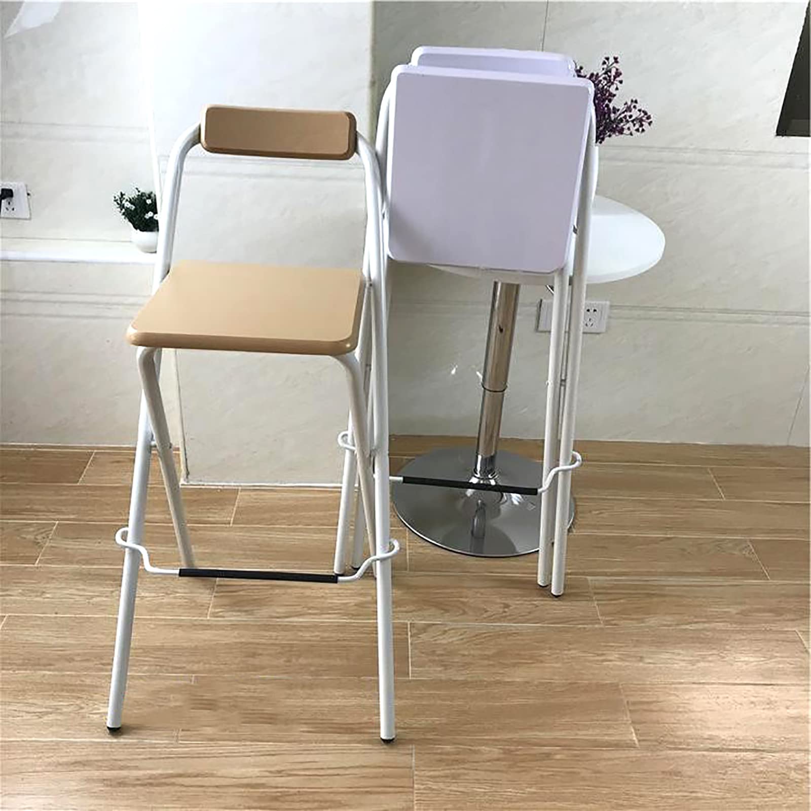 **27/29 Inch Wood & Metal Folding Bar Stool with Back Support - 220 lbs Capacity - 7 Colors - Perfect for Home, Pub, Kitchen Counter & Outdoor Use**