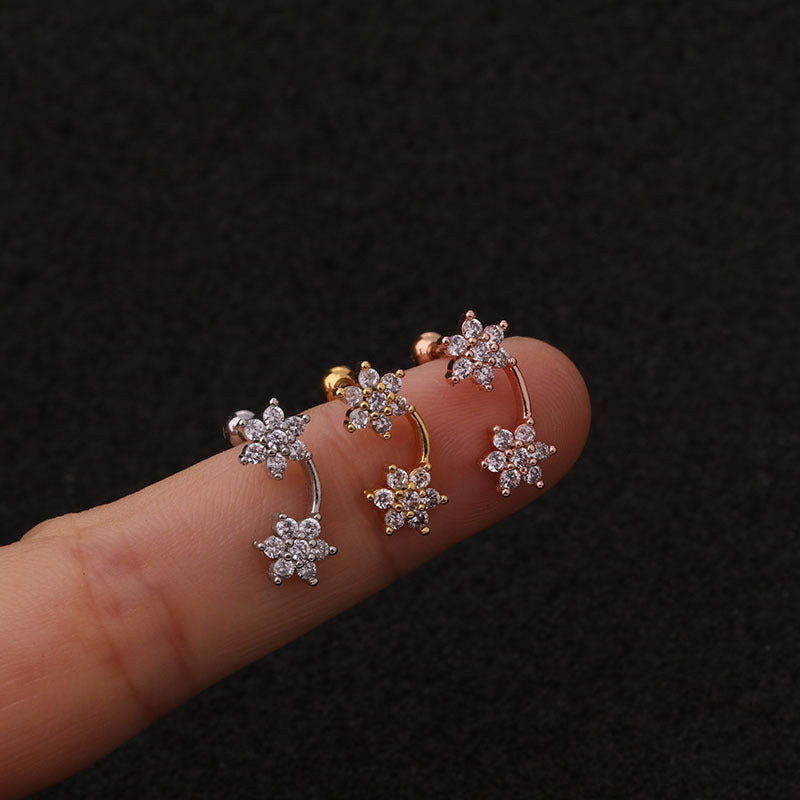 20G Cartilage Dangle Flower Stud Rose Gold Earrings for Women | HSPJ19102 | Elegant Jewelry Gift for Parties, Weddings & Everyday Wear