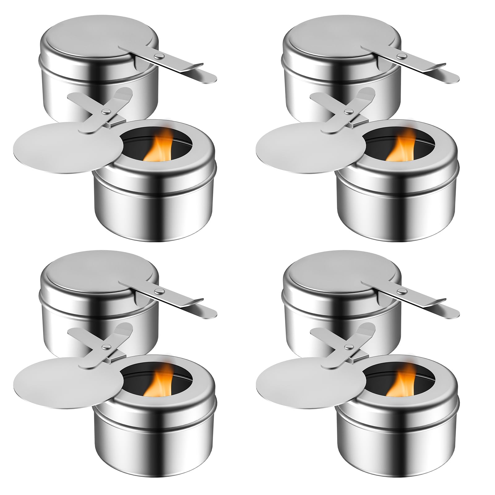 Fasmov 8 Pack Stainless Steel Chafing Fuel Holders with Safety Cover - Canned Heat Containers for Buffet, Catering, BBQ & Outdoor Events - Perfect for Chafing Dishes, Food Warmers & Party Serving