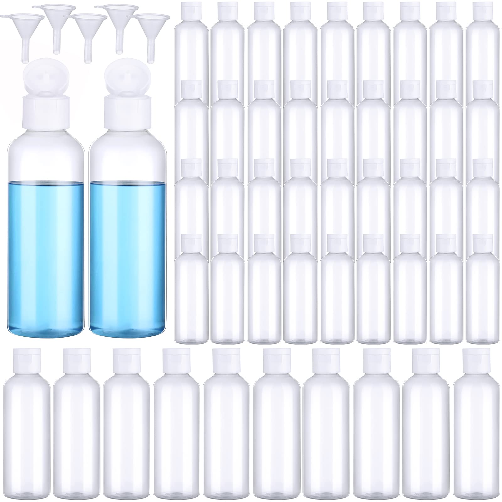 100 Pcs 3.4oz Small Travel Bottles - Clear Plastic Empty Squeeze Bottles for Shampoo, Lotion & Cosmetics | Refillable Leak-Proof Containers with 5 Funnels | Perfect for Travel, Toiletries & DIY Beauty Products