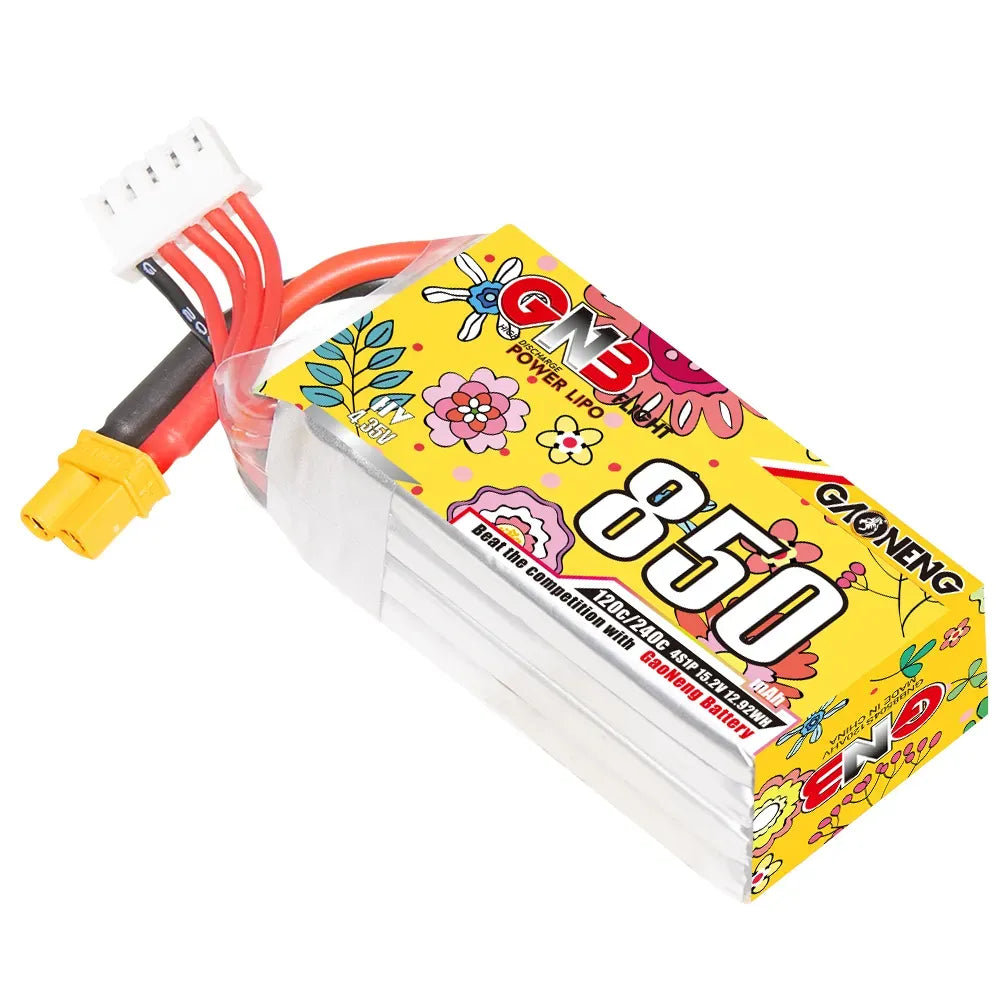 GAONENG GNB LiHV 4S 15.2V 850mAh 120C XT30 LiPo Battery for RC Drones, FPV Racing, and Airsoft Guns - High Performance Rechargeable Drone Battery