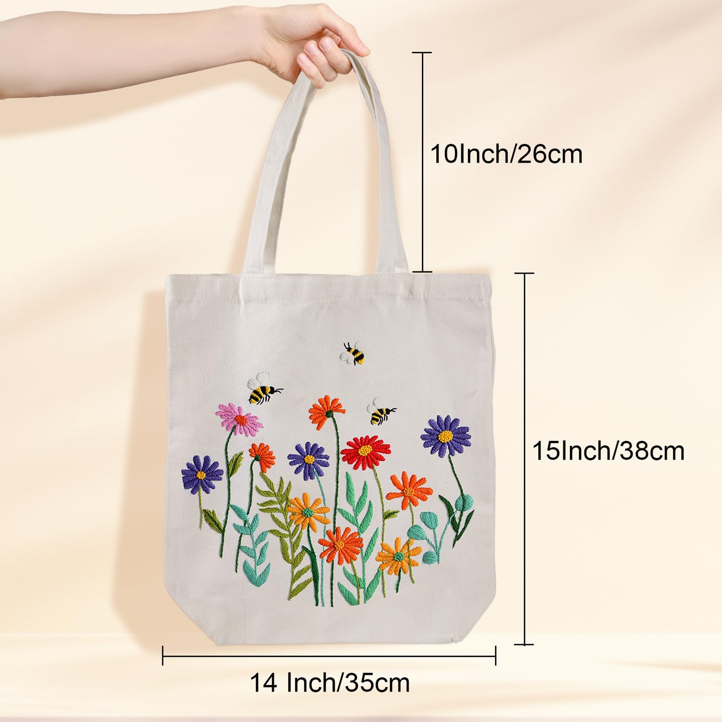 Louise Maelys Beginner Embroidery Kit - DIY Cross Stitch Tote Bag with Floral Pattern, Needlepoint Craft Set Includes Hoop & Instructions | Perfect for Adults Arts & Crafts, Home Decor, Gift Making