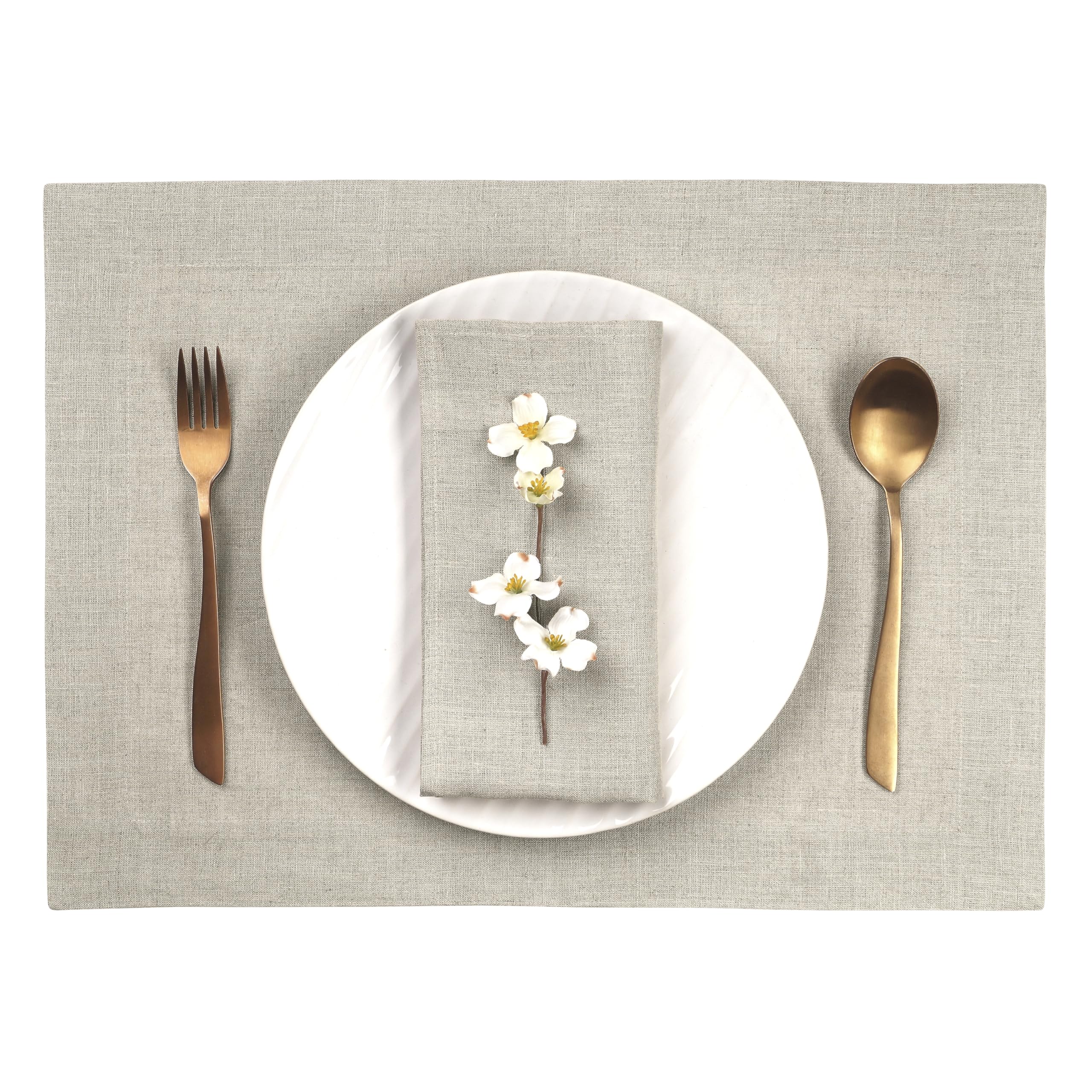 D'Moksha Homes 100% Pure Linen Placemats Set of 4 - Natural 14x19 Inch Washable Table Mats for Dining, Easter Decor & Everyday Use
