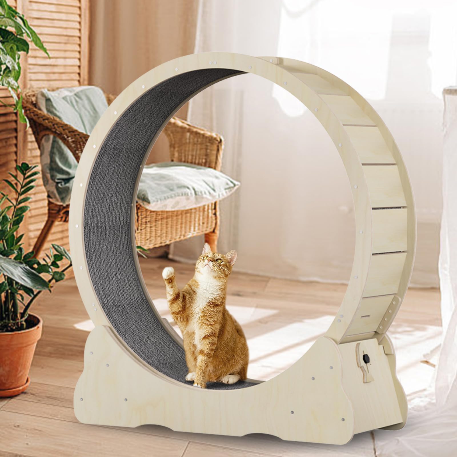 Silent Cat Exercise Wheel for Indoor Cats - TPE Roller, Wooden Cat Treadmill with Replaceable Pads for Weight Loss & Fitness - Perfect for Small Apartments & Active Feline Playtime