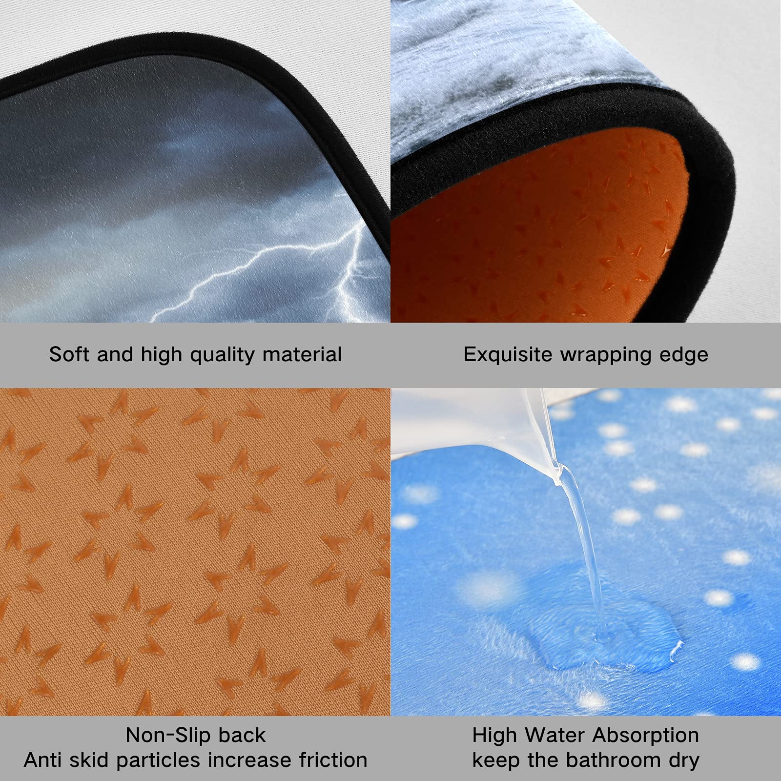 Stormy Landscape Lighthouse Non-Slip Kitchen Rugs Set - 2 Piece Absorbent Microfiber Bath Mats & Doormat Runner - 19.7