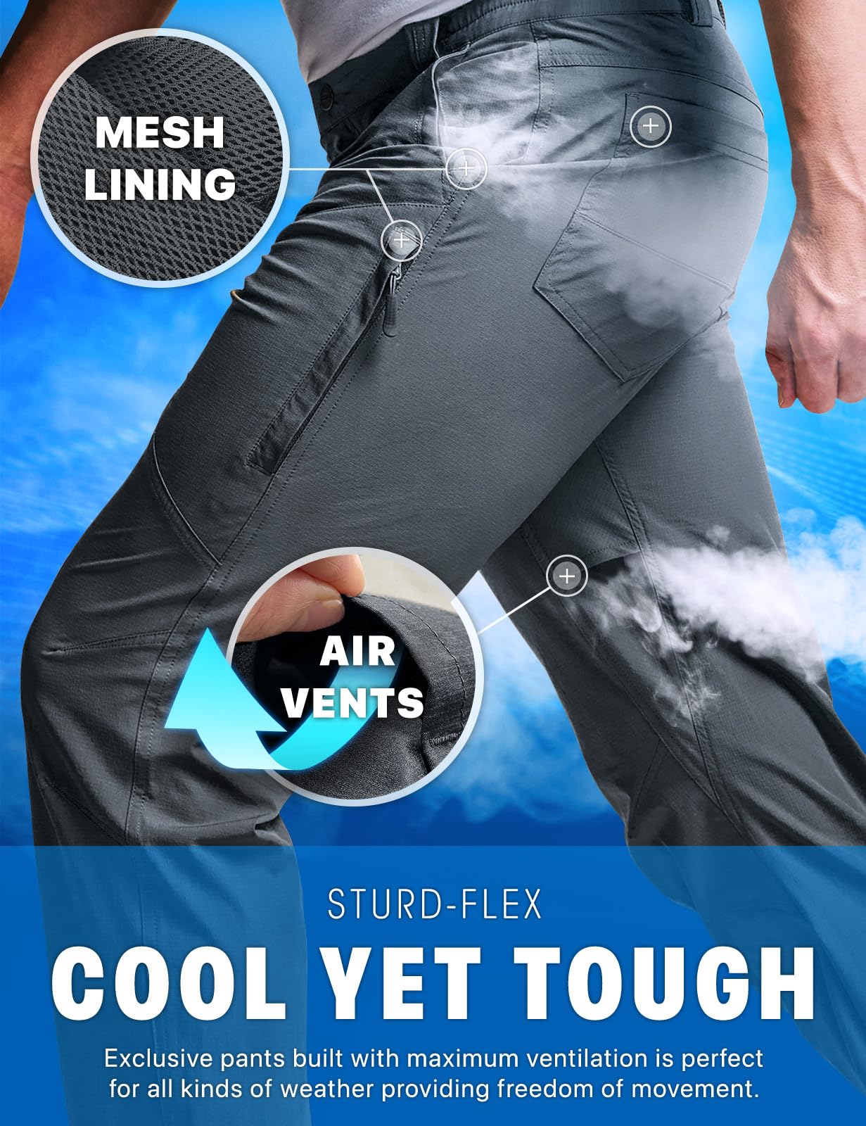 CQR Men's Vent Stretch Cargo Pants - Cool Dry Lightweight Work Pants with Water Resistant & Straight Fit for Outdoor, Hiking, and Casual Wear
