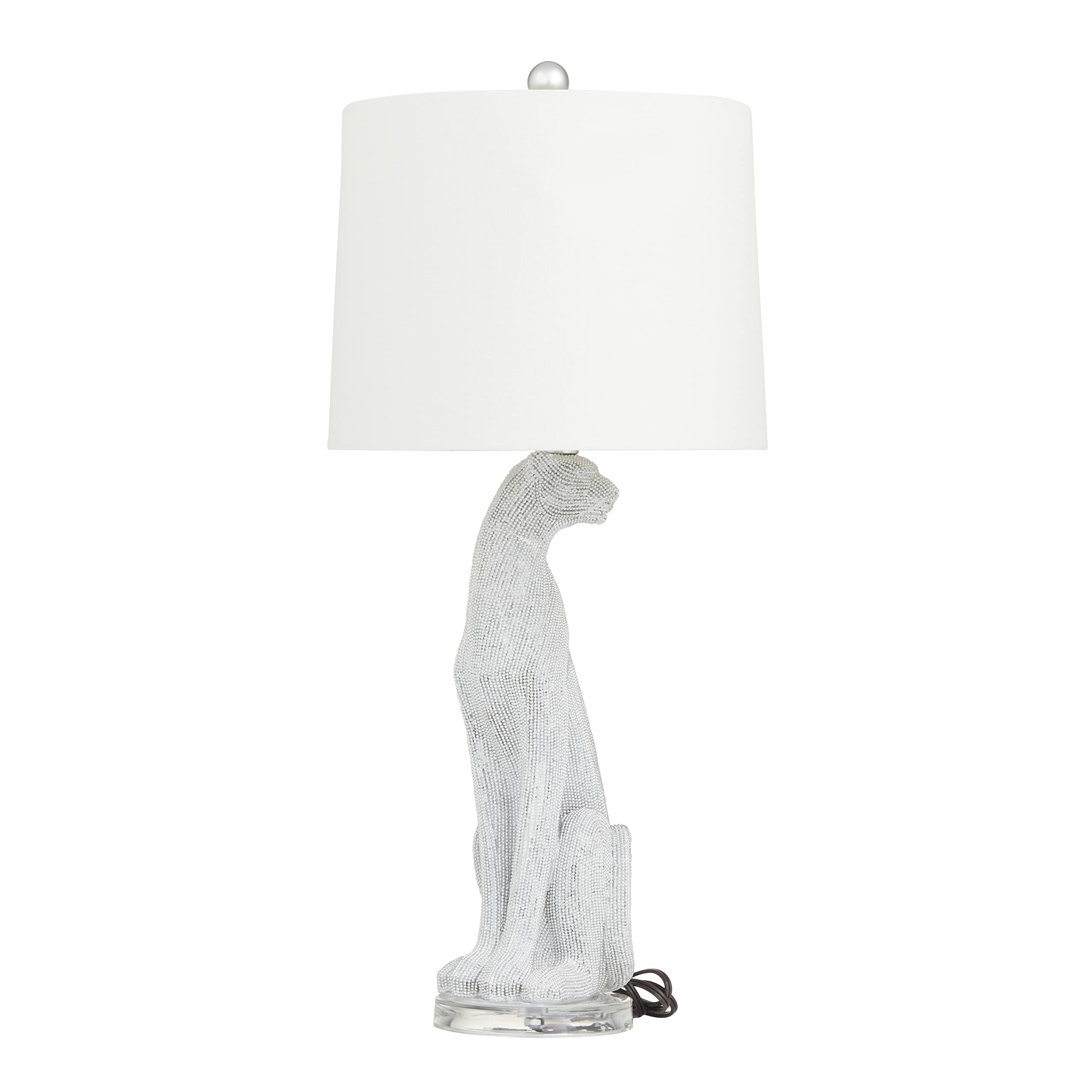 Deco 79 Polystone Leopard Table Lamp Set of 2 - 13x13x29 Inches Silver Accent Lighting for Living Room, Bedroom & Office Decor