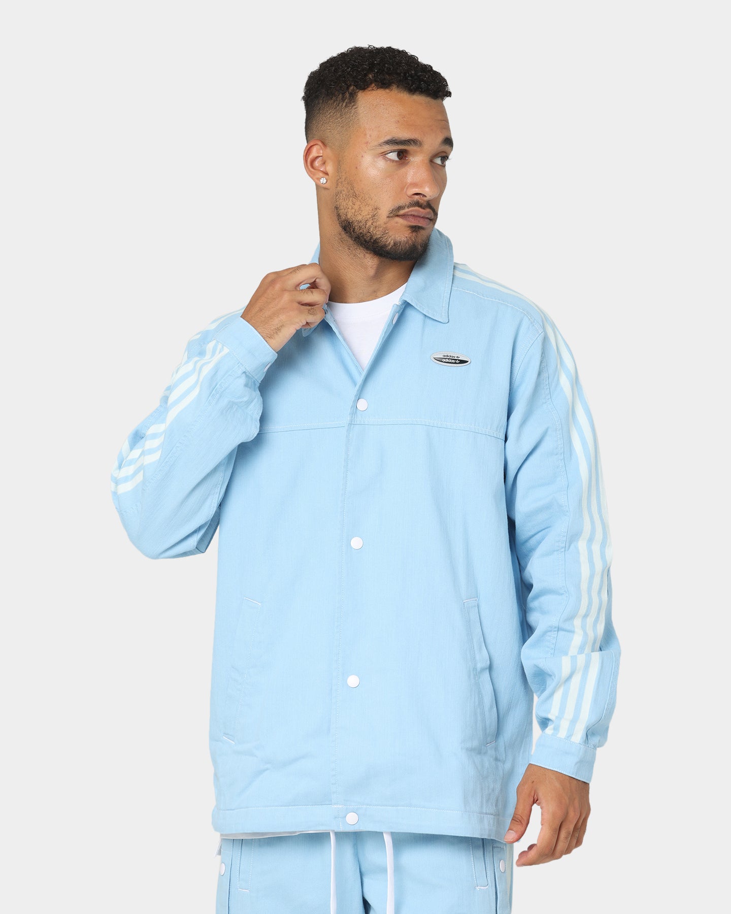 Adidas Denim Jacket Men's Clear Blue Light Wash Casual Streetwear Jacket - Perfect for Everyday Wear & Urban Fashion Outfits