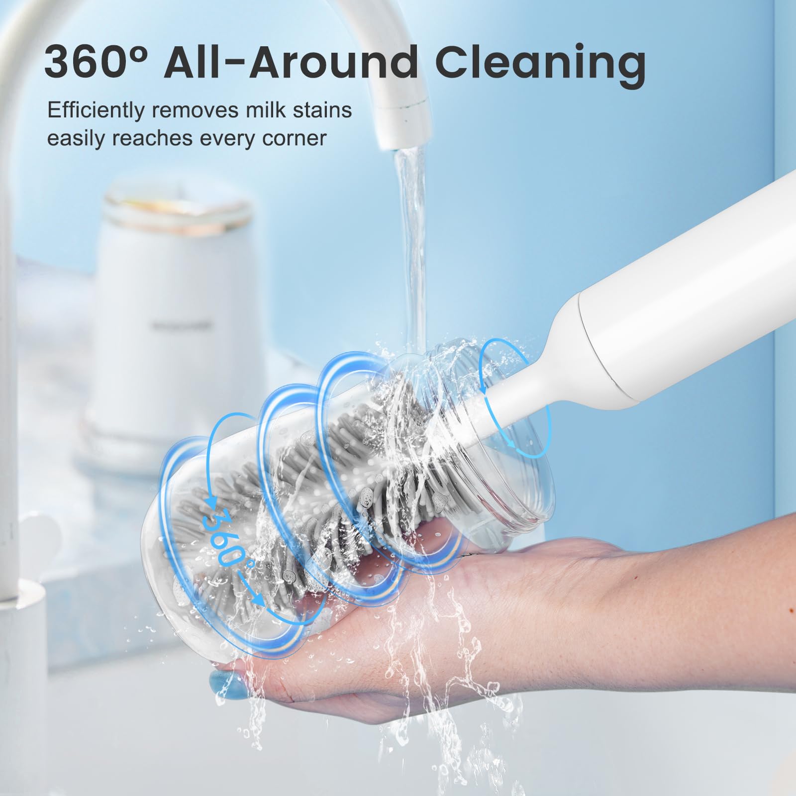 Electric Baby Bottle Brush Cleaner with Silicone Brush - Perfect for New Parents & Travel