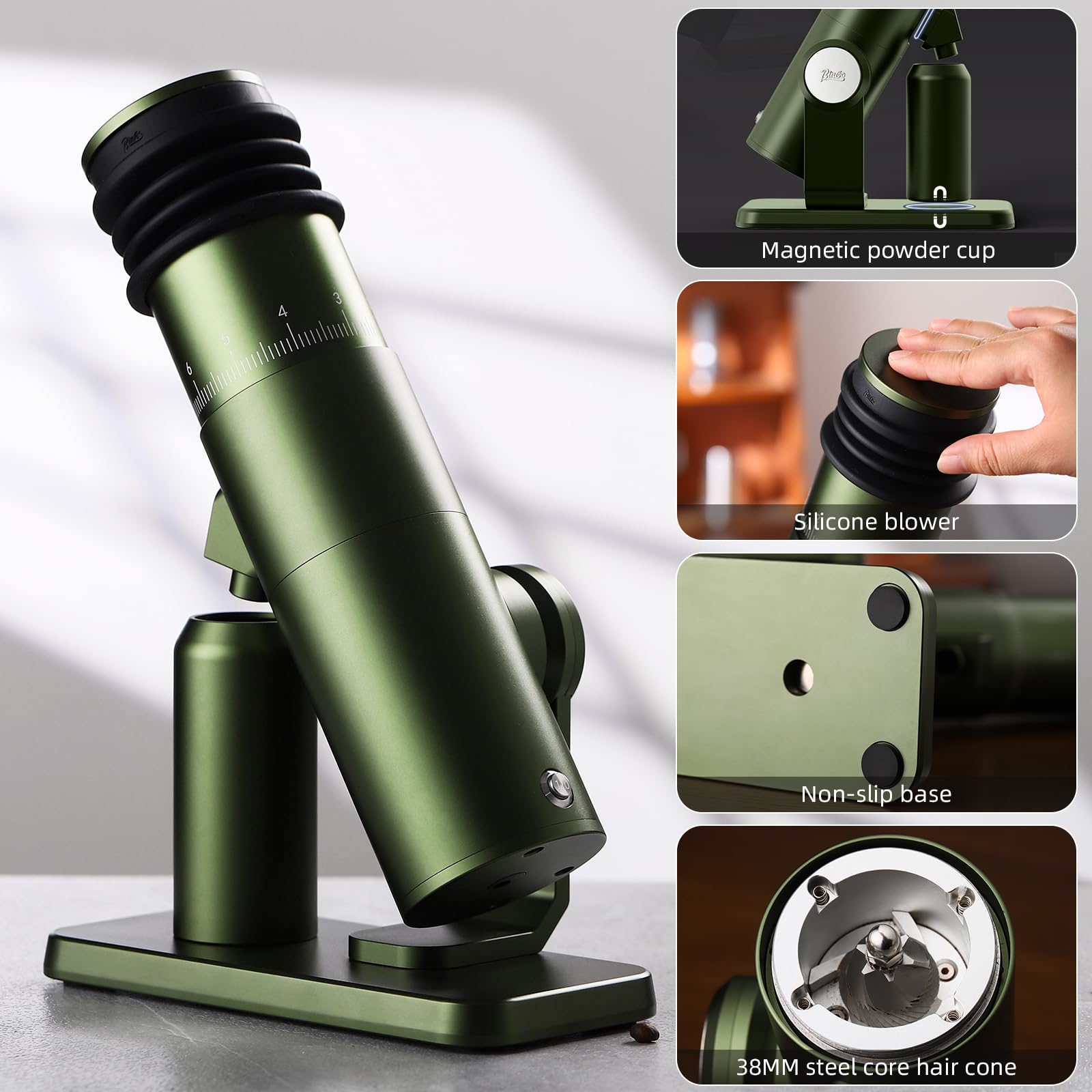 Premium Bincoo DM01 Electric Coffee Grinder - Stainless Steel Burr with Stepless Adjustment & Cleaning Brush - Perfect for Espresso, Pour Over, French Press & Home Brewing - Quiet & Powerful Coffee Bean Grinder for Fresh Ground Coffee Every Morning