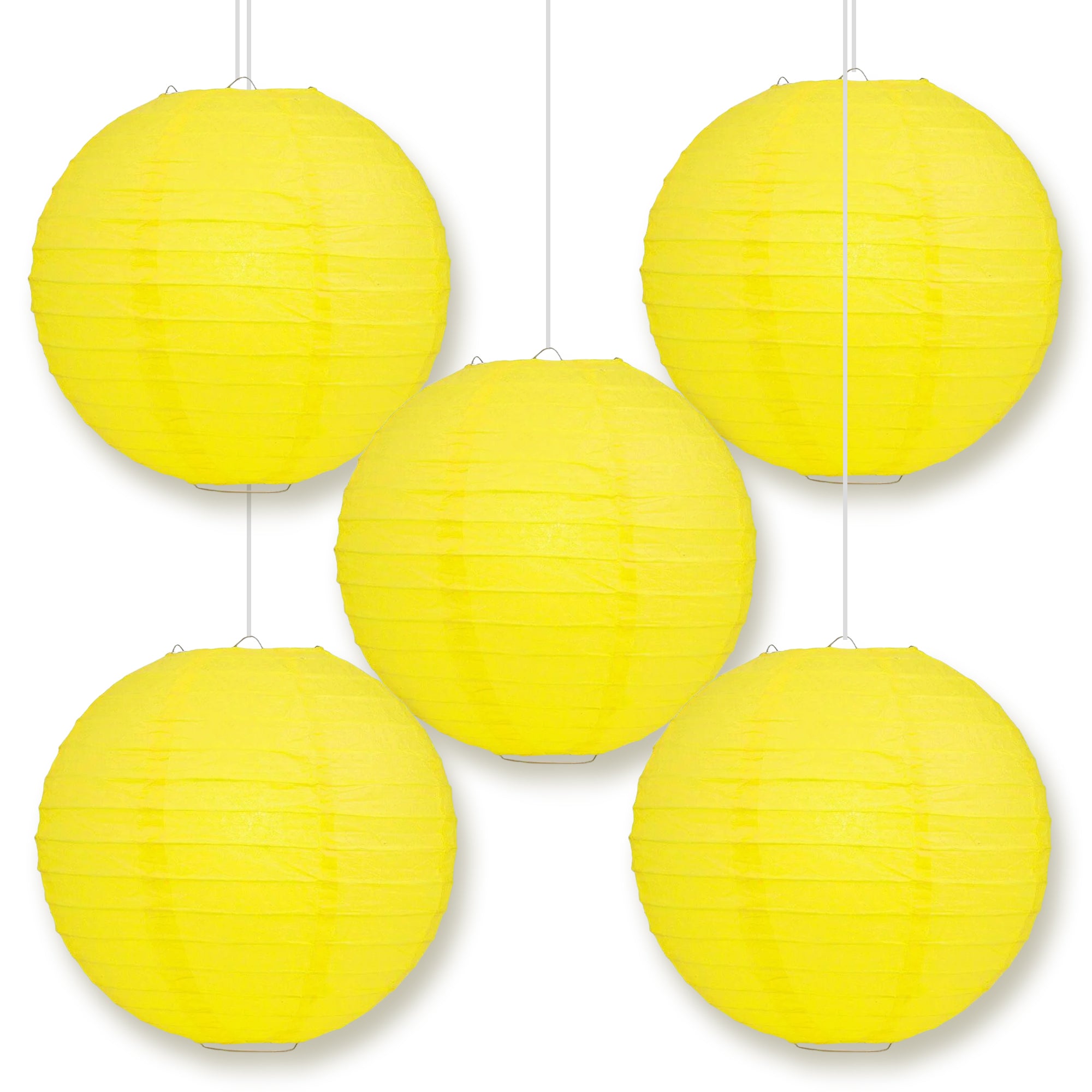 5 Pack 24 Inch Yellow Round Paper Lanterns with Even Ribbing - Chinese Hanging Decorations for Wedding, Party & Home Decoration | Perfect for Indoor/Outdoor Events, Festivals & Asian-Themed Celebrations