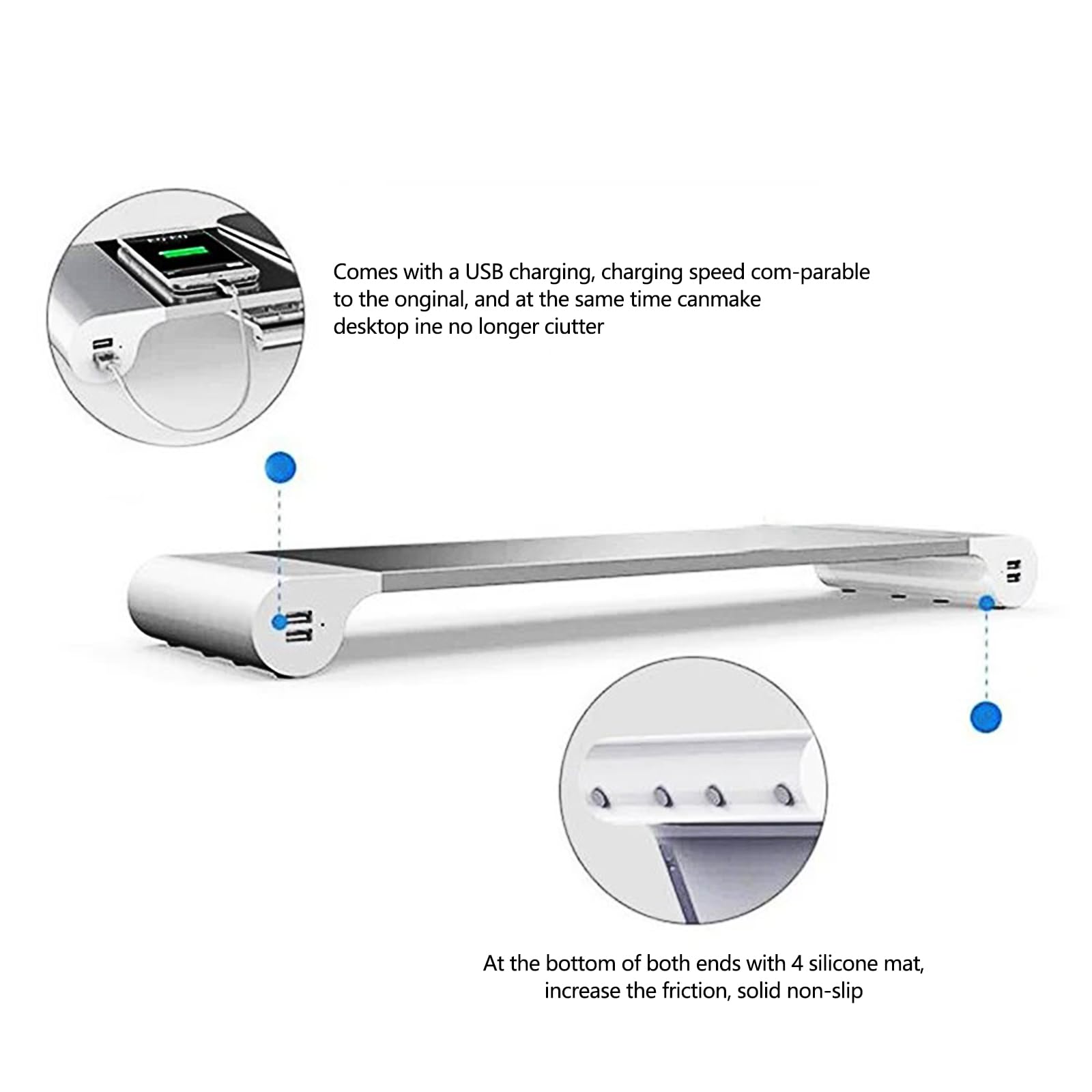 Portable Monitor Stand Riser with USB Charging - Adjustable Laptop & Desktop Computer Stand, TV Desk Organizer for Home Office & Gaming Setup