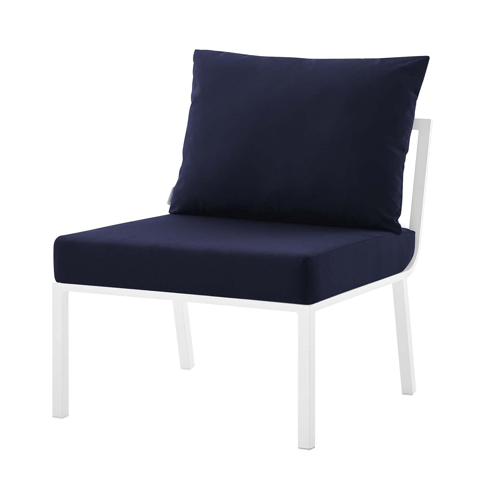 Modern Outdoor Lounge Sectional Sofa Set - Aluminum Metal Frame with White Blue Navy Cushions - Perfect for Patio, Cafe, Bistro & Garden Relaxation