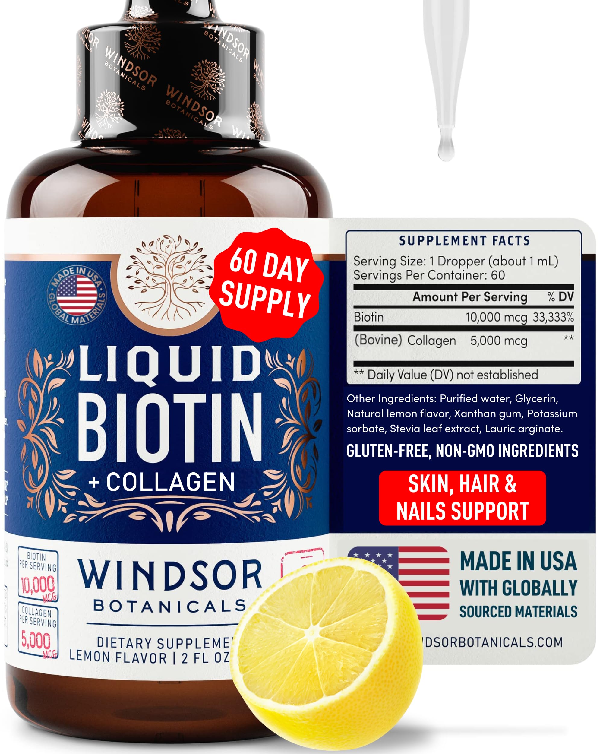 Extra Strength Liquid Biotin 10,000mcg & Collagen 5,000mcg Drops for Hair Growth - Fast Absorbing Biotin Collagen Supplement for Women & Men - Promotes Healthy Hair, Skin & Nails - Perfect for Daily Hair Care Routine & Beauty Regimen - 2oz Bottle