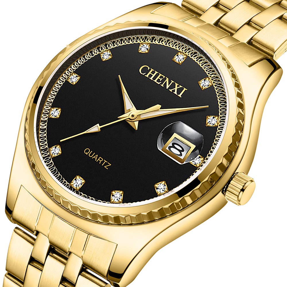 MASTOP Luxury Couple Watches for Men and Women - Gold Stainless Steel Dress Wristwatch with Quartz Movement & Waterproof - Perfect for Anniversary Gifts, Weddings, and Formal Occasions