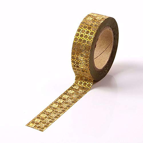 Premium Gold Honeycomb Washi Tape - 15mm x 10m Sparkling Decorative Adhesive for Scrapbooking, Gift Wrapping & Christmas Crafts