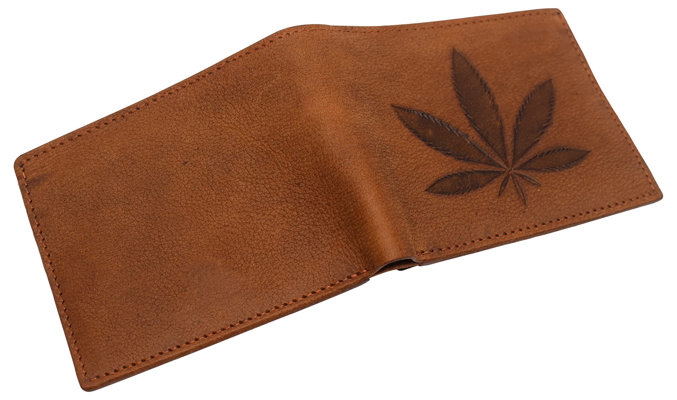 Genuine Leather RFID Blocking Wallet for Men - Classic Bifold Design with Engraved Marijuana Logo | Perfect for Everyday Use, Travel & Gift Giving