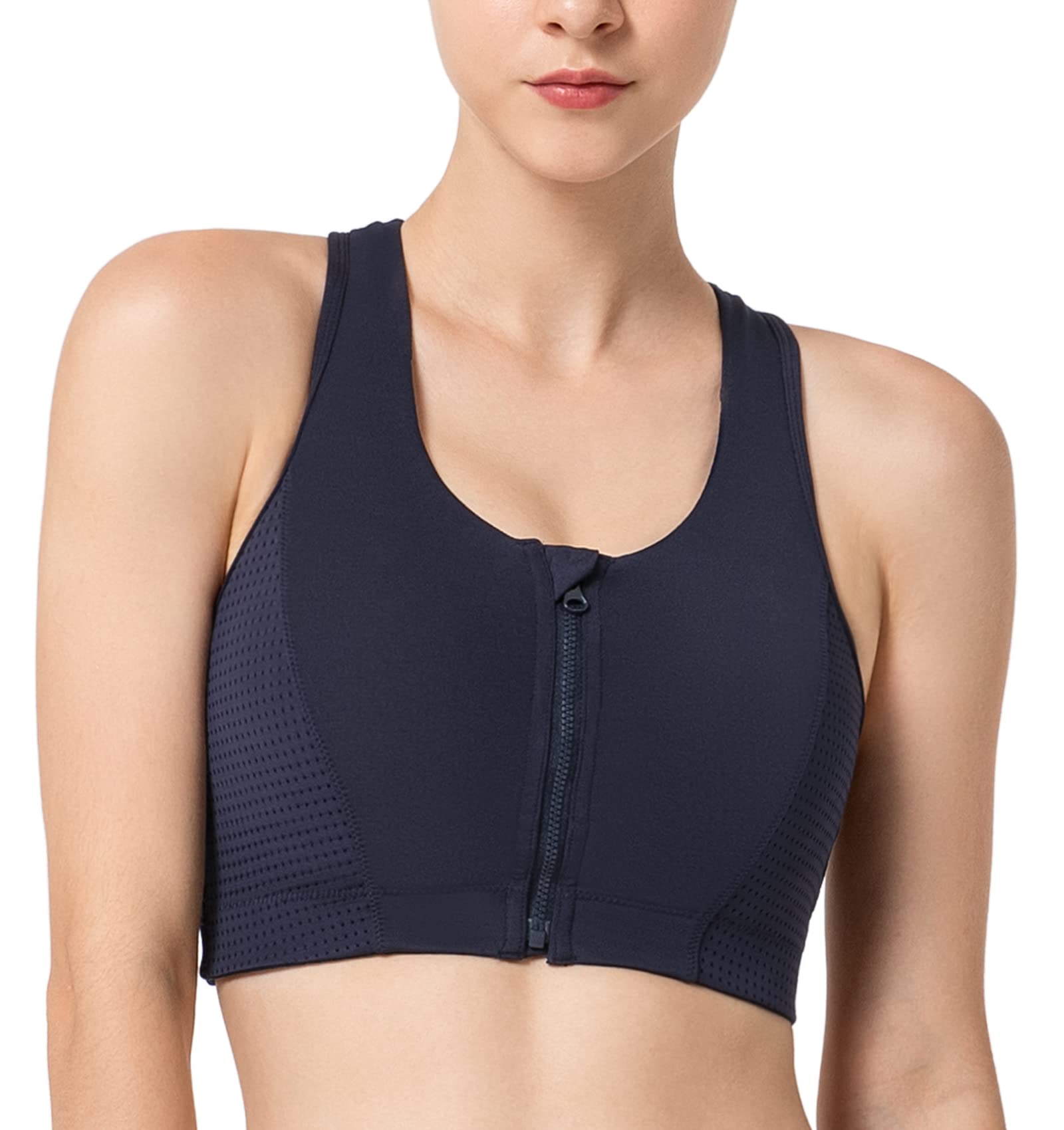 Yvette High Support Zip Front Sports Bra for Women - Workout Running Gym Yoga Top - Perfect for High-Intensity Training & Active Lifestyles