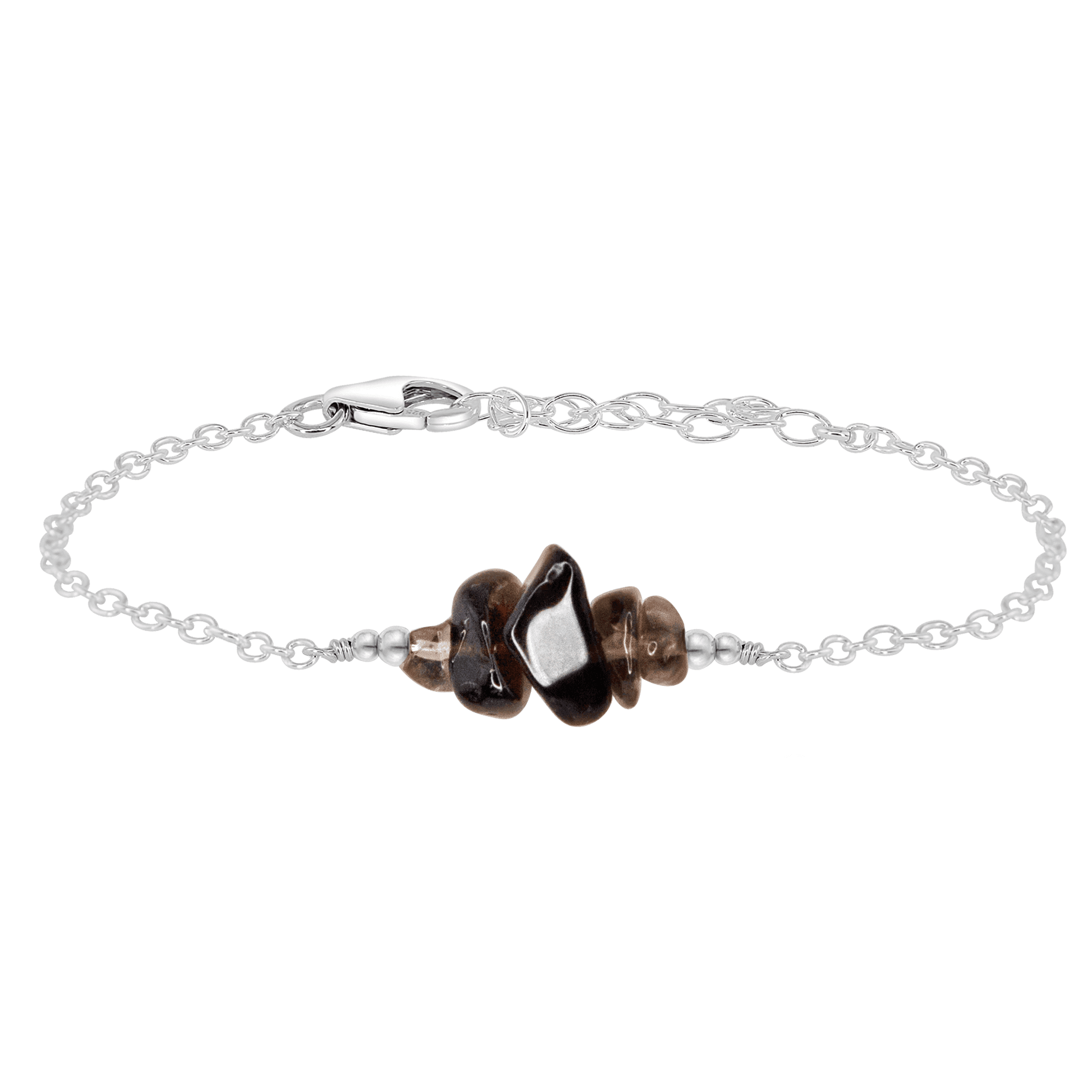 Smoky Quartz Chip Bead Bar Bracelet for Women - Natural Stone Healing Crystal Jewelry - Boho Chic Adjustable Wrap Bracelet for Meditation, Yoga & Positive Energy