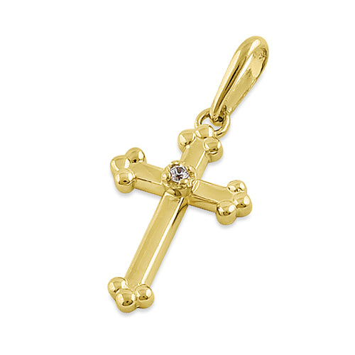 14K Yellow Gold Vintage Cross CZ Pendant Necklace for Women - Elegant Religious Jewelry Gift for Christmas, Baptism & Special Occasions