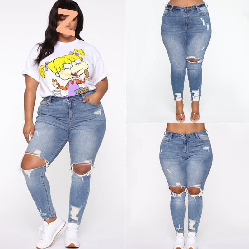 Plus Size Ripped Denim Jeans for Women - Stylish Distressed Ladies Jeans for Casual Wear & Everyday Outfits