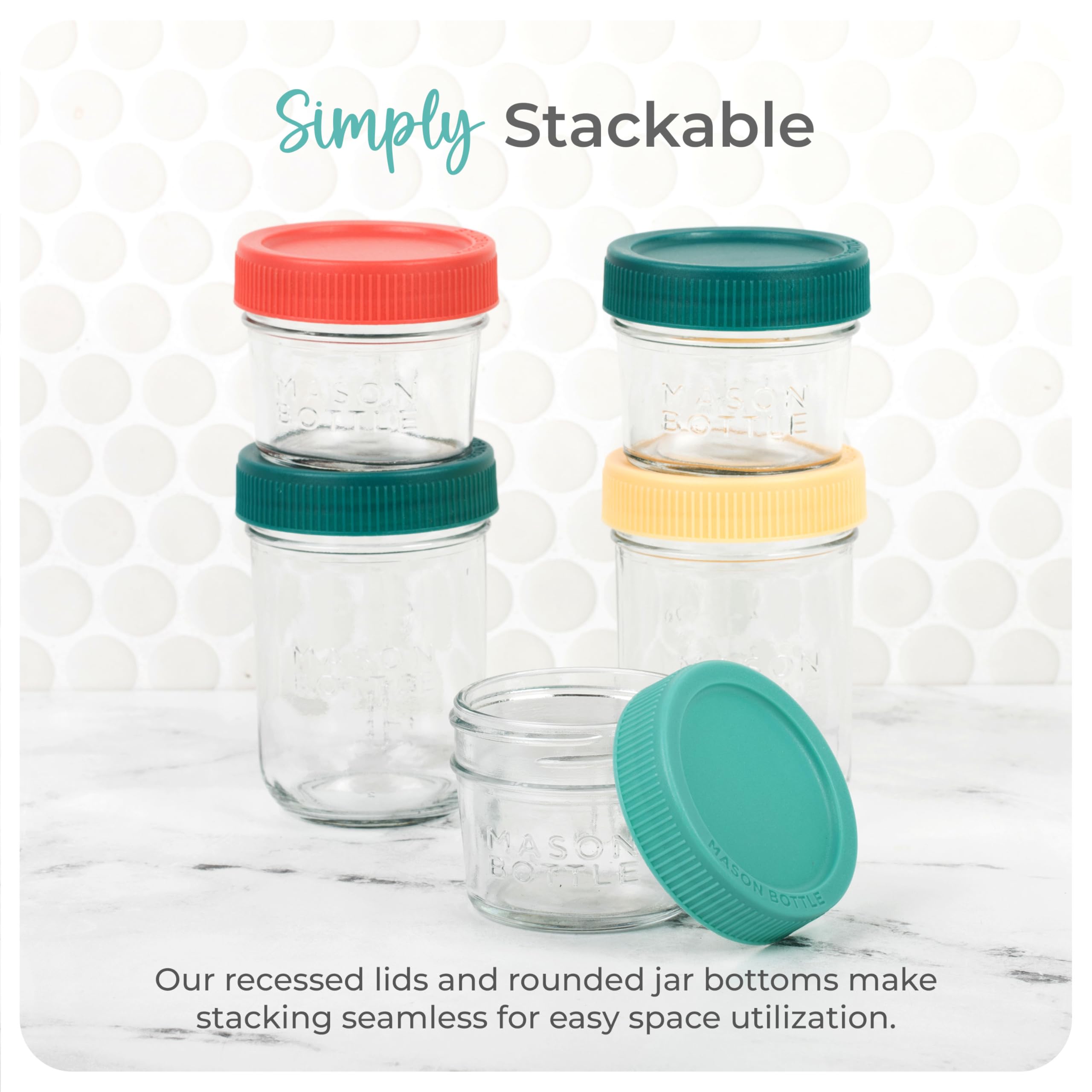 **Mason Bottle Breast Milk Storage Glass Jars (4oz & 8oz, 8-Pack) - Reusable Airtight Baby Food Containers with Lids - Freezable, Stackable Glass Bottles for Baby Formula & Breast Milk Storage - Perfect for Daycare, Travel & Pumping Moms**