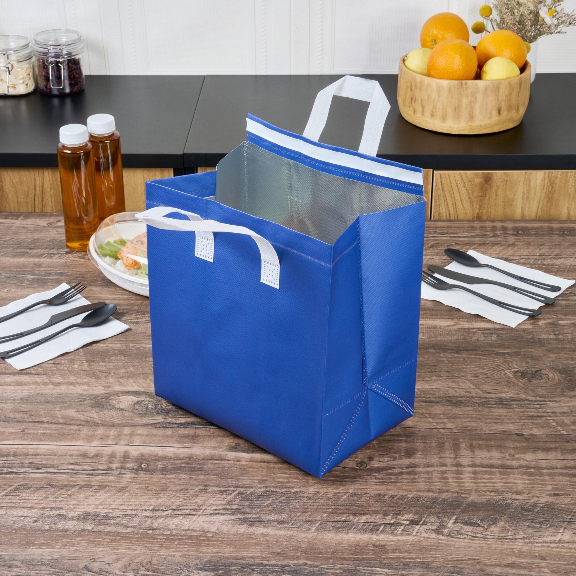 Premium Blue Insulated Takeout Bags - Tamper Evident Food Delivery Bags (10.25