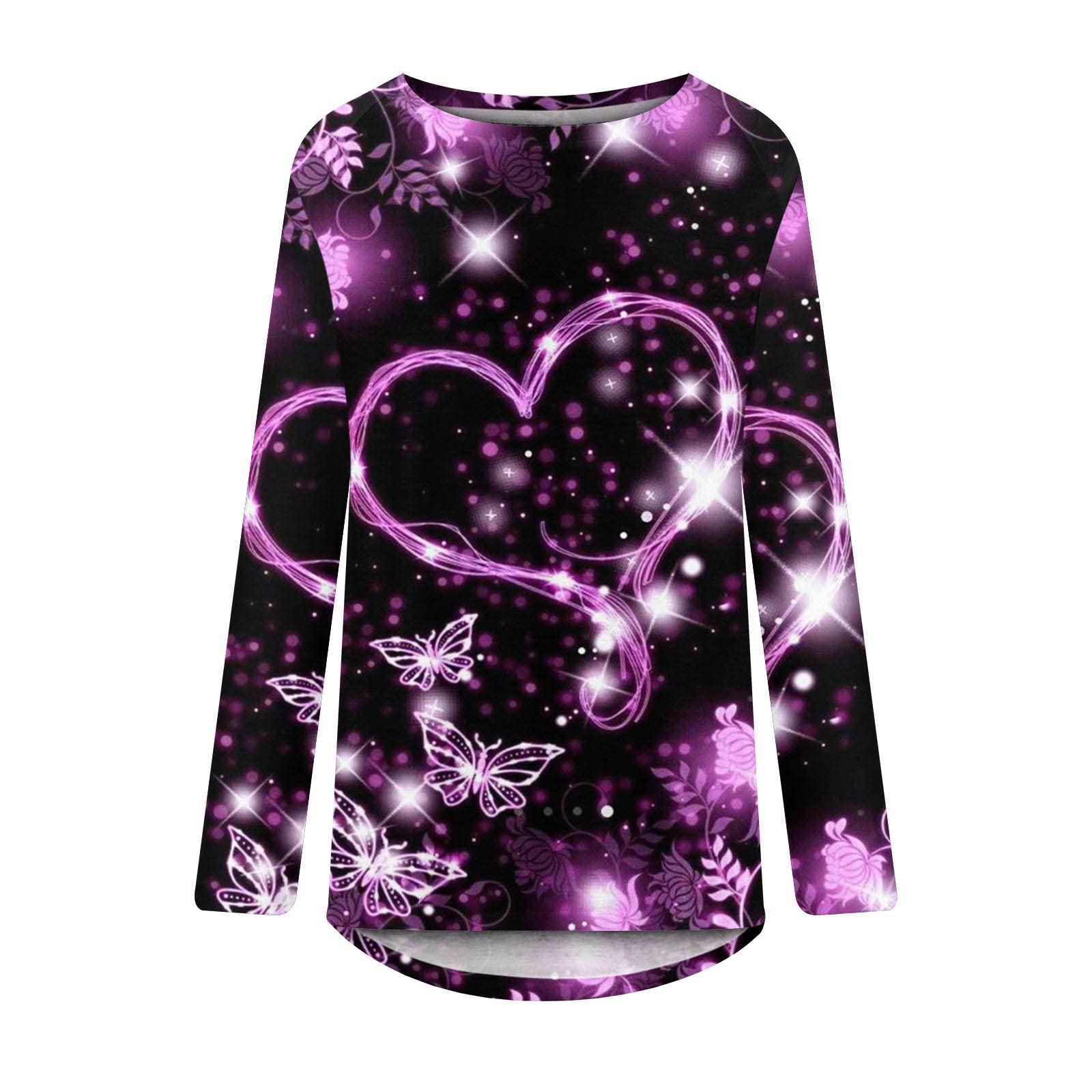 Women's Fall Fashion Casual Long Sleeve Blouse - Round Neck Loose Fit Romantic Butterfly Print Top for Work, Date & Autumn Outfits