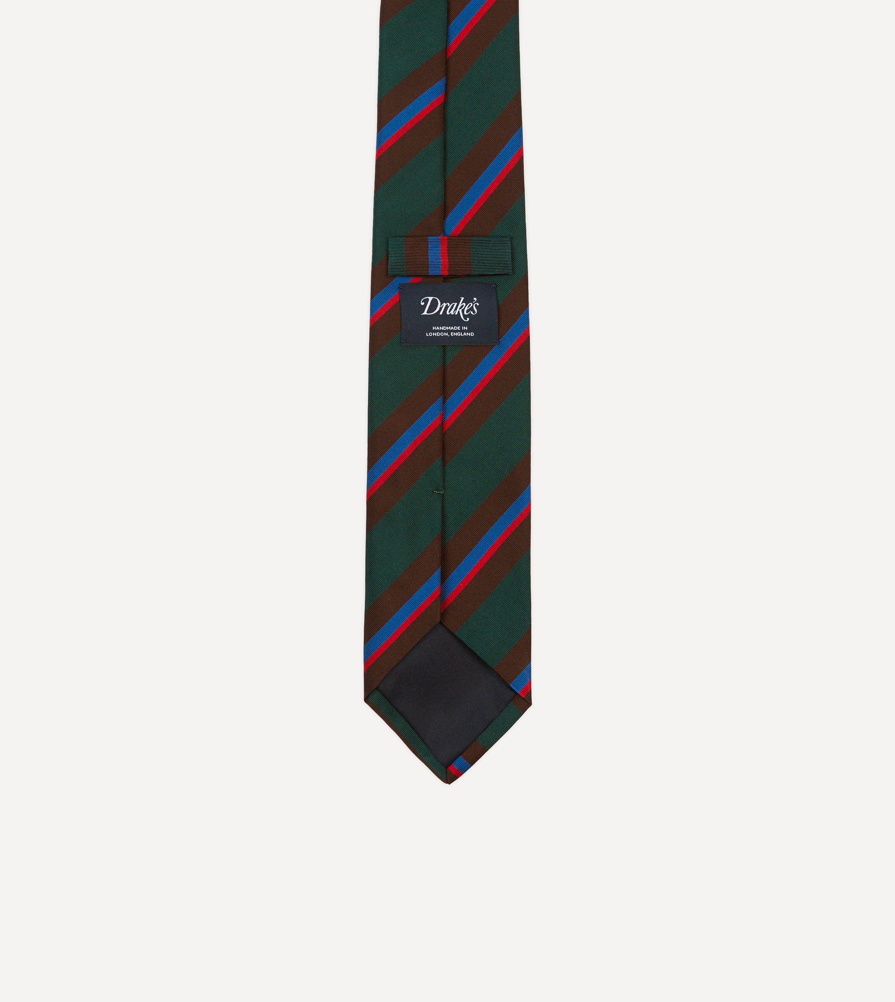 Premium Green, Brown & Red Stripe Mogador Silk Tipped Necktie - Luxury Silk Tie for Business, Weddings & Formal Occasions