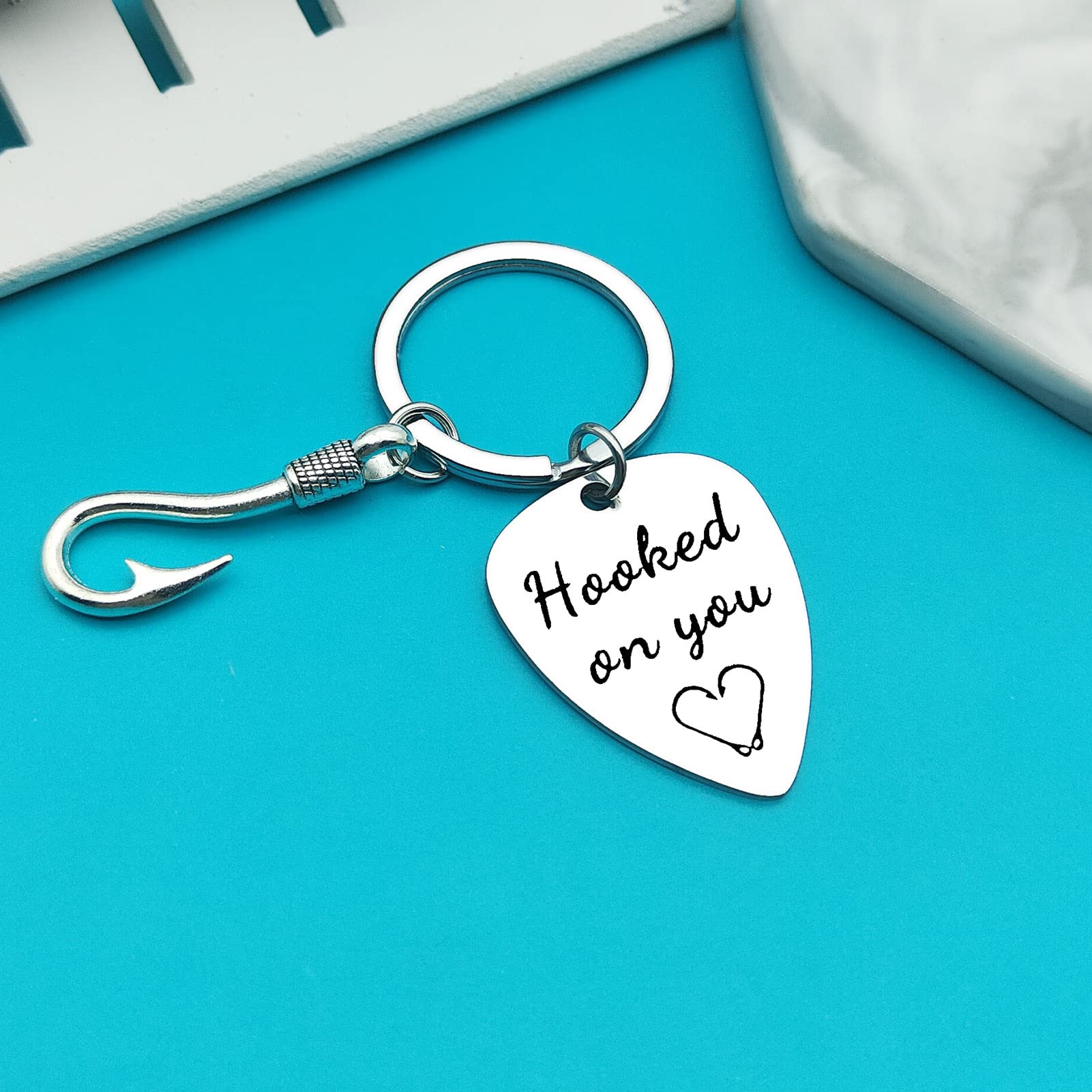 Hooked On You Keychain - Romantic Gifts for Boyfriend, Fiance, Husband - Christmas, Birthday, Valentine's Day, Anniversary, Father's Day Presents - Perfect for Couples, Long Distance Relationships & Special Occasions