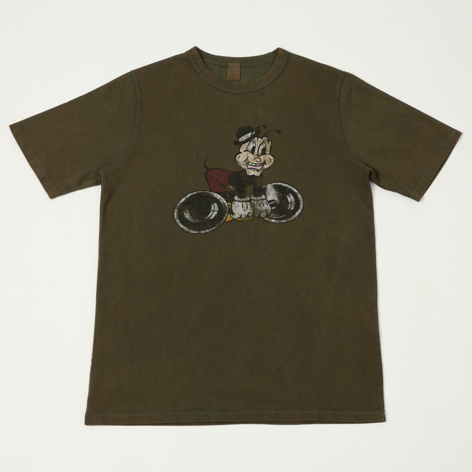 Vintage 1950s Macho Mr. Flea Retro Graphic Short Sleeve T-Shirt - Brown Cotton Tee for Men - Perfect for Casual Wear, Rockabilly Style & Vintage Lovers