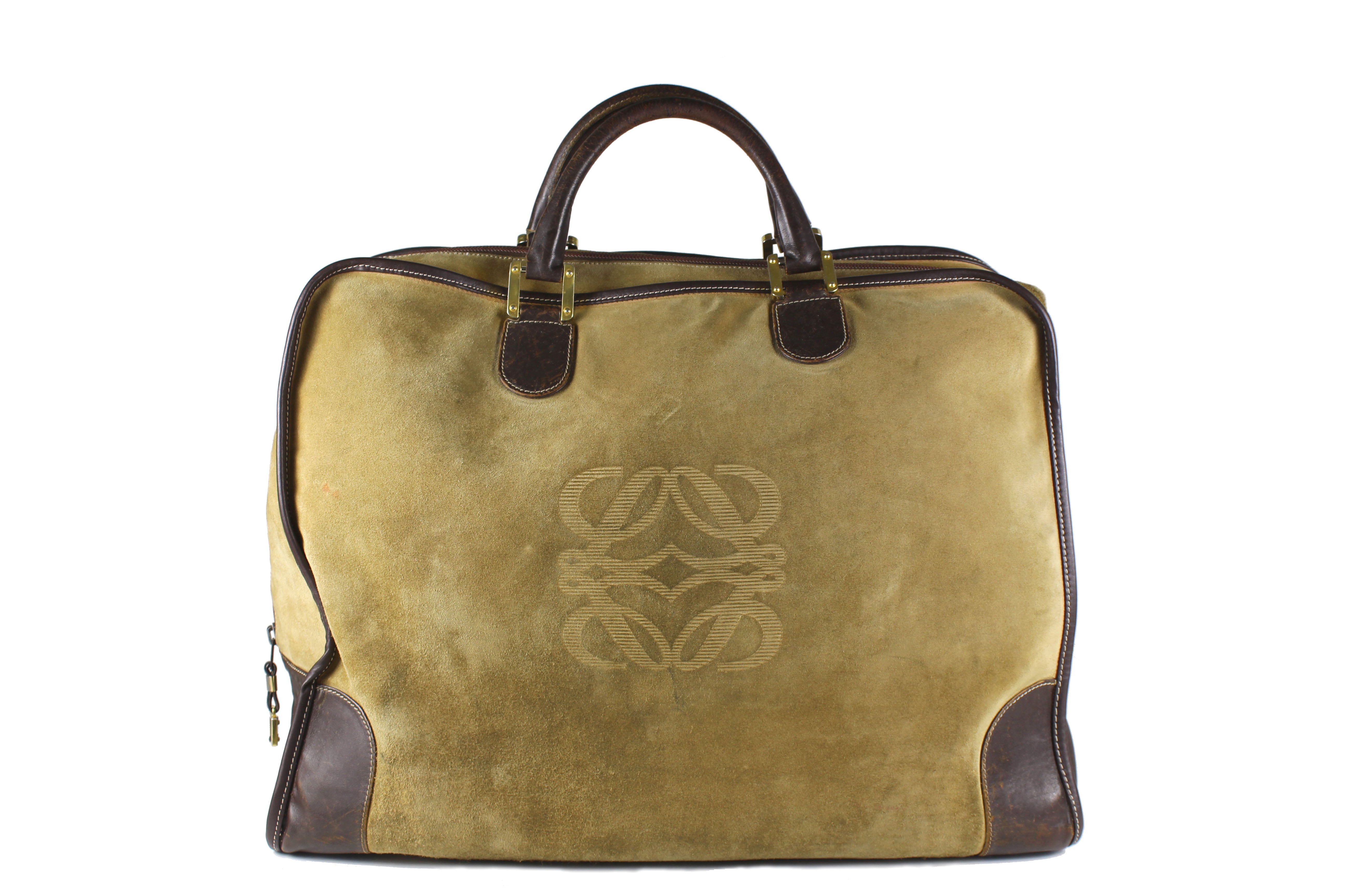 LOEWE Amazona Gold Suede Travel Bag - Luxury Leather Handbag for Women, Stylish Carry-On Tote for Work, Weekend Getaways & Business Trips