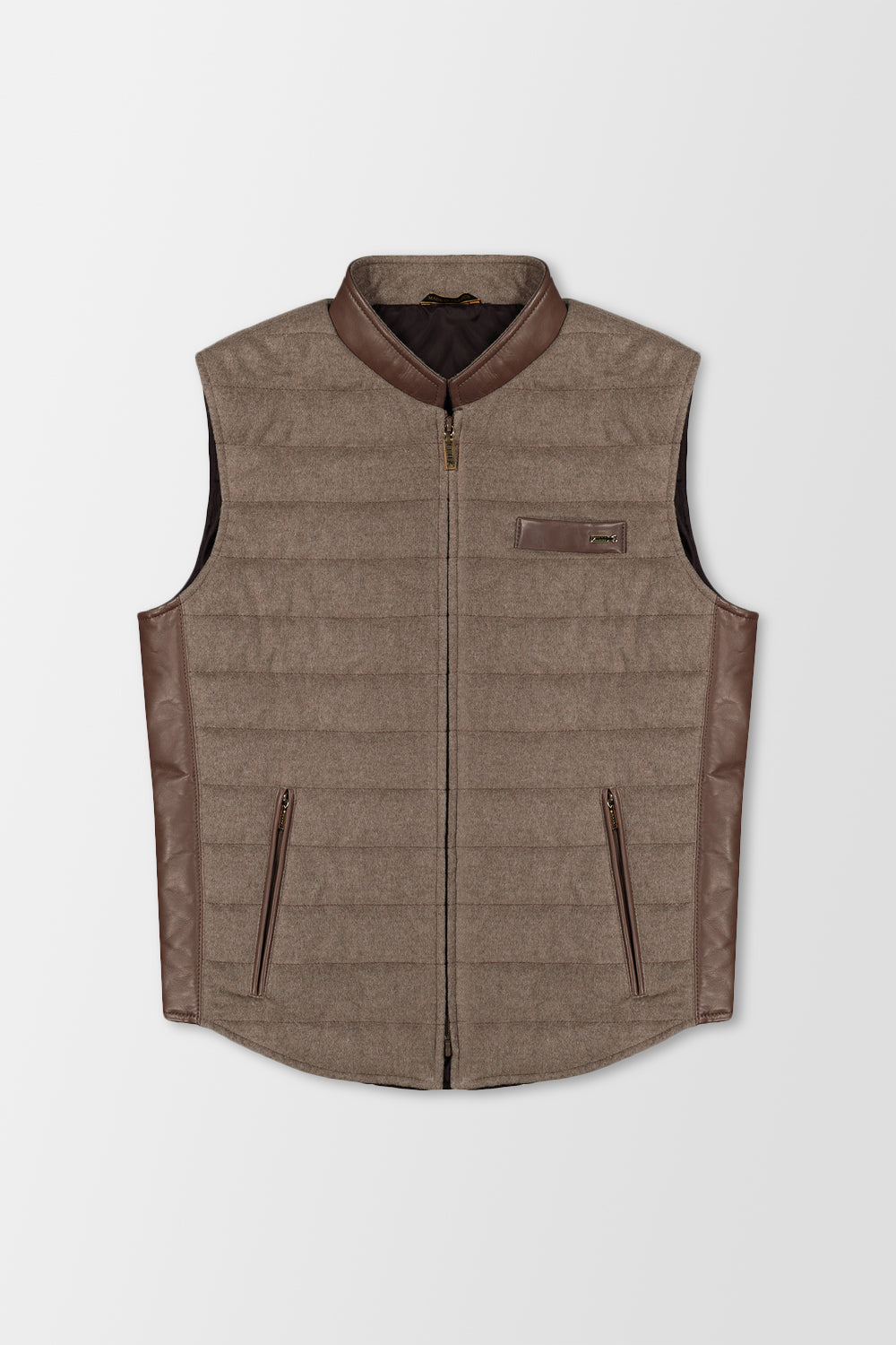 Zilli Beige Wool & Silk Leather Vest for Men - Luxury Winter Fashion Jacket for Business & Casual Wear
