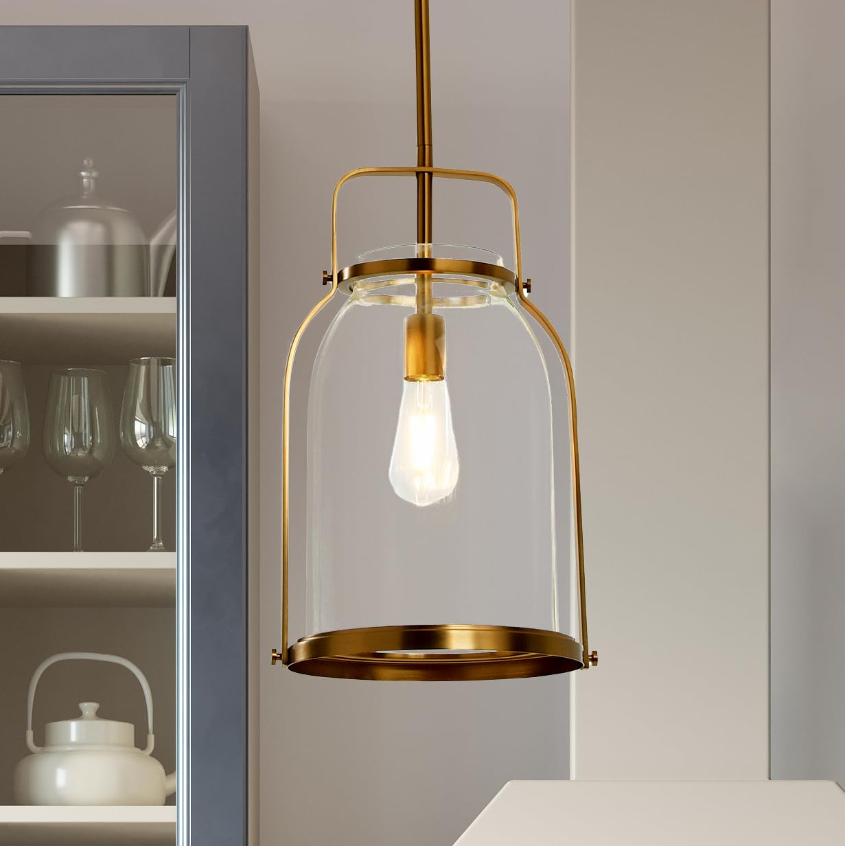 Channing Brushed Gold Metal and Glass Ceiling Light Fixture - Modern Dining Room & Bedroom Lighting for Home Decor