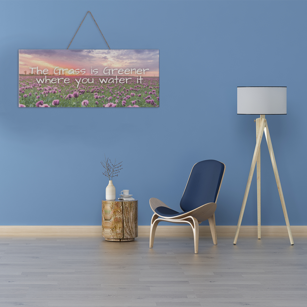 Floral Field Wooden Plaque - 24 x 10 Inches Rustic Home Decor with Rope Hanger - Perfect for Farmhouse, Bedroom & Living Room Wall Decor