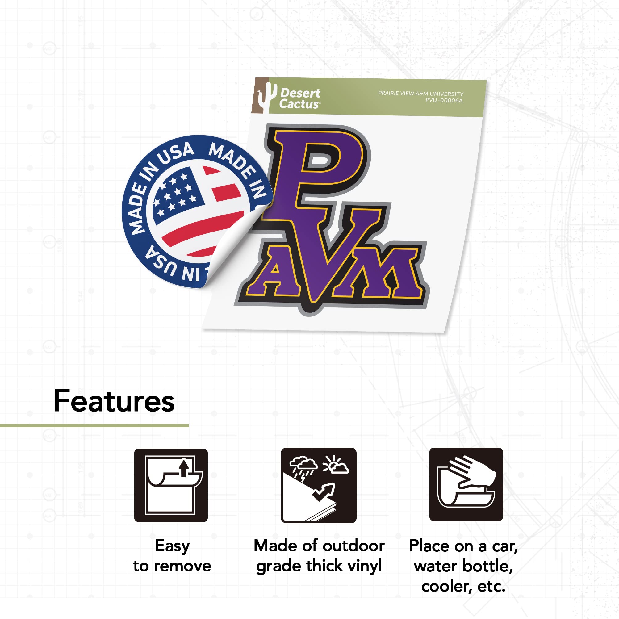 PVAMU Panthers Vinyl Decal Sticker - Desert Cactus Design for Laptop, Water Bottle, Car & Scrapbook - Prairie View A&M University Pride - Perfect for School Spirit, Gifts & Fan Collections