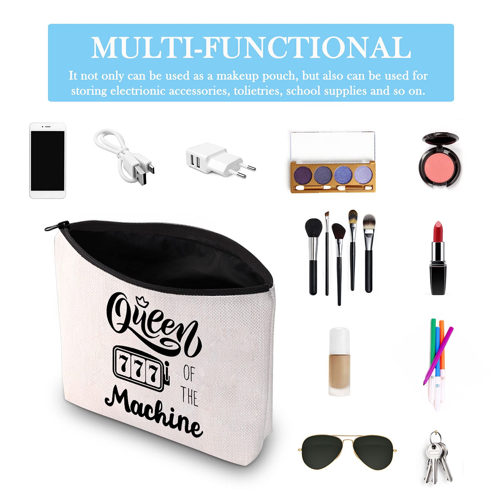 GJTIM Queen Of The Machine Slot Themed Zipper Pouch - Lucky Gambling Makeup Bag for Casino Lovers - Perfect Gift for Gamblers, Bingo & Poker Players - Great for Casino Nights, Travel & Cosmetics Storage
