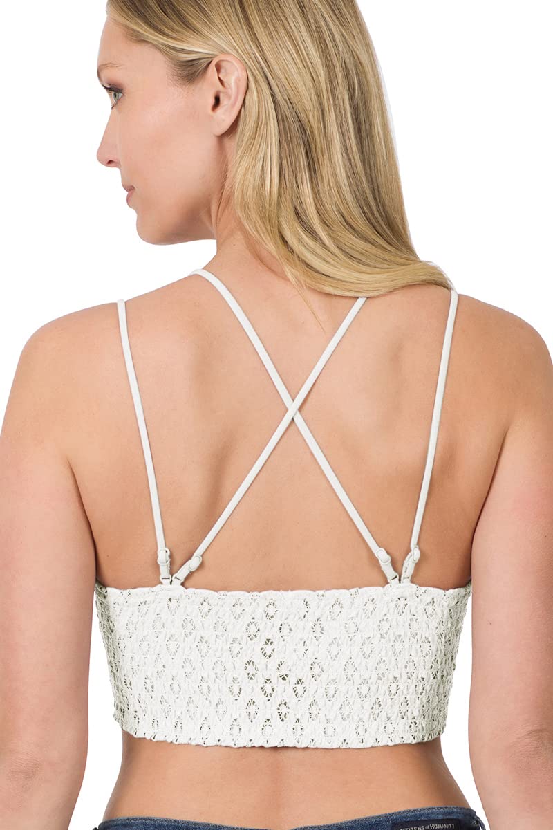 NioBe Women's Cross Strap Crochet Lace Bralette Bra - Padded Underwire Push Up Top for Everyday Wear & Layering
