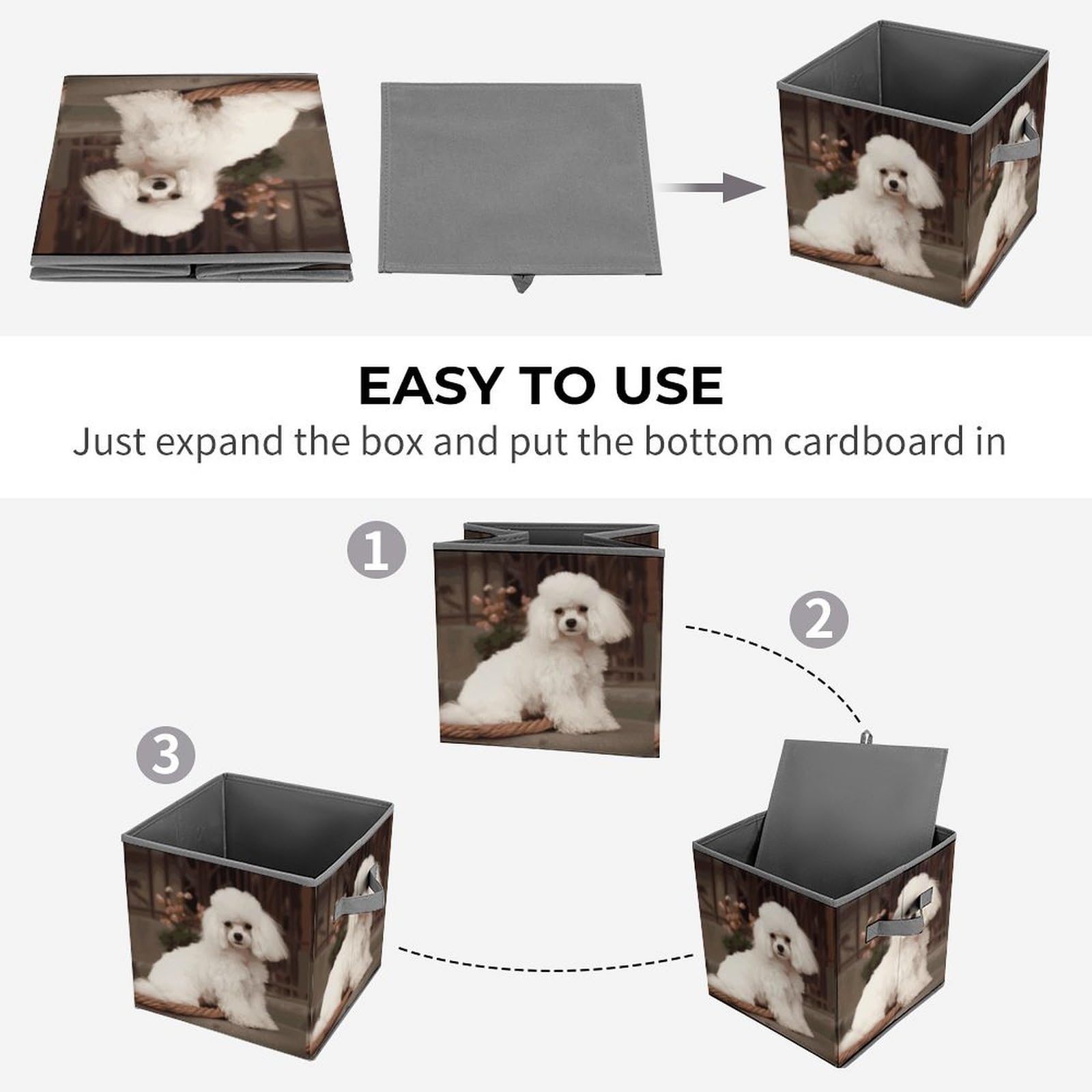 Collapsible Storage Bins with Handles - French Poodle Printed Organizing Baskets for Home, Office, Closet & Toy Storage - Space Saving Foldable Container Bin