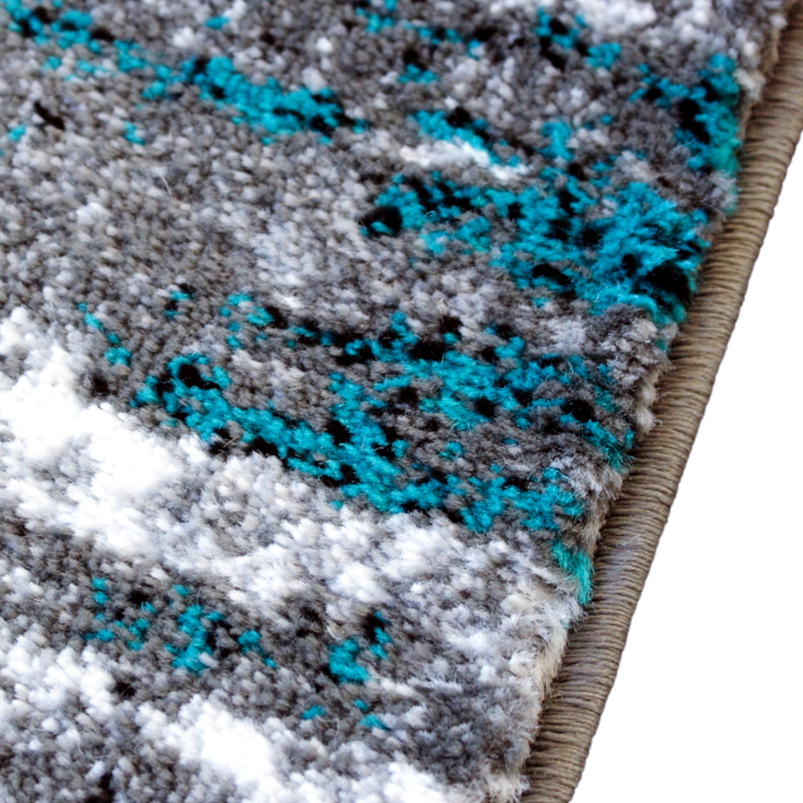 EMMA + OLIVER Distressed Look Accent Rug - 3'x16' Ultra Soft Plush Pile - Turquoise, Gray, Black & White - Stain & Moisture Resistant with Jute Backing - Easy Maintenance - Perfect for Living Room, Bedroom or Office Decor