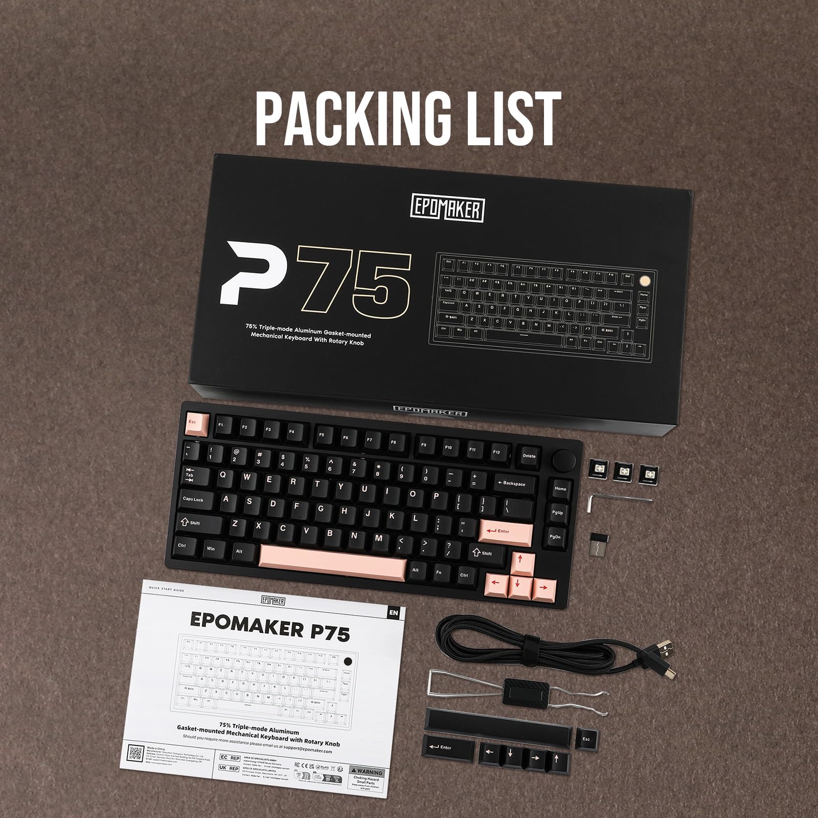 EPOMAKER P75 Wireless Mechanical Keyboard - Bluetooth 5.0/2.4GHz/USB-C Hot Swappable Aluminum Keyboard with Gasket Structure & Wisteria Linear Switch (Black) for PC Gaming, Mac, Tablet, PS5, Xbox - Perfect for Typing, Coding & Gaming